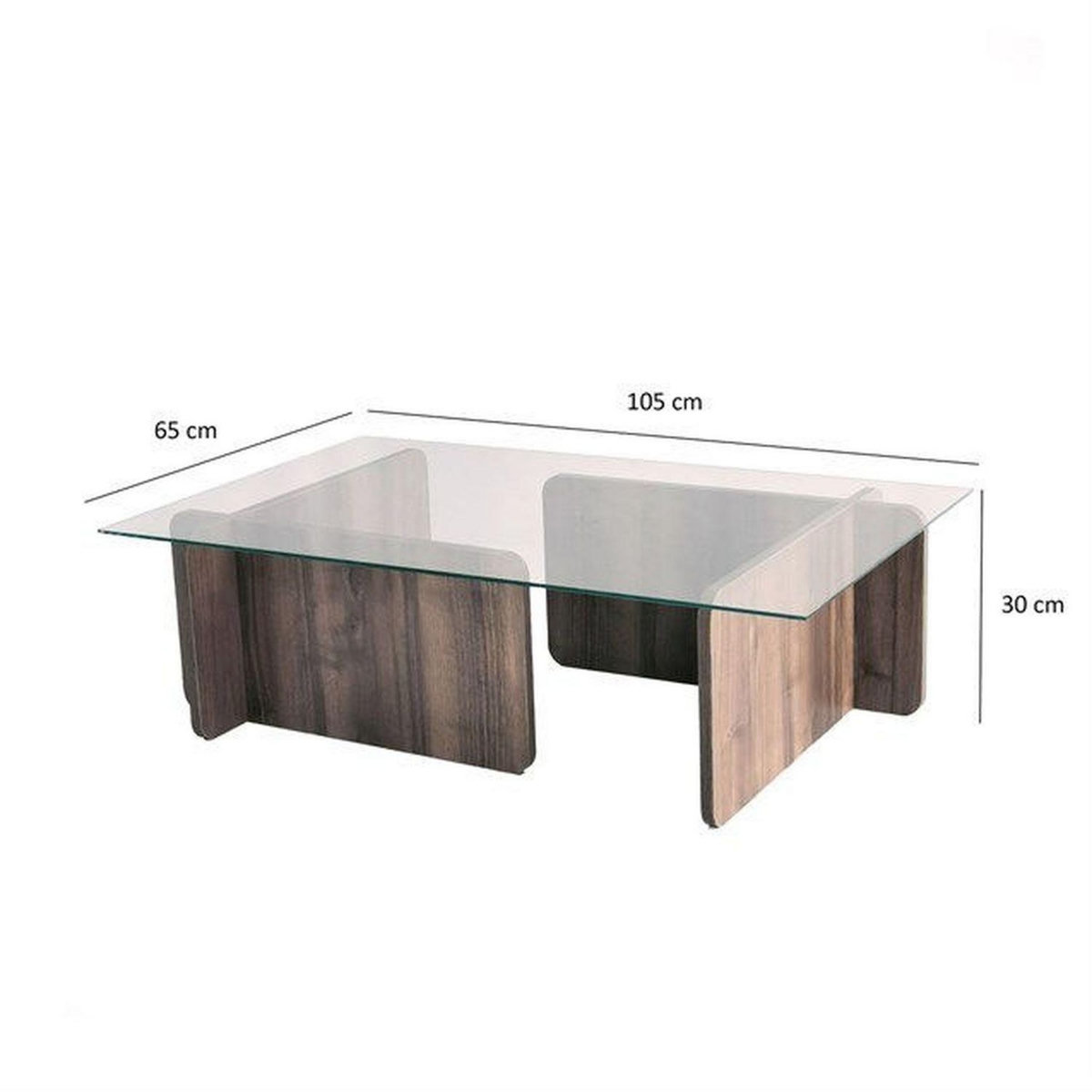 TOILINUX Table basse rectangulaire en panneaux de particules et verre long.105cm x larg.65cm - Marron foncé