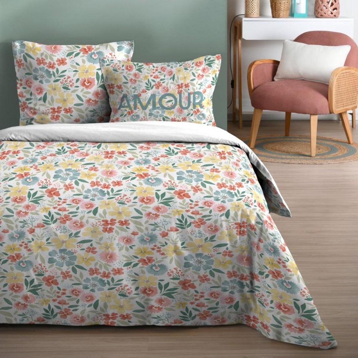 STOF Housse de couette 240x220 Amour + 2 taies coton 57 fils