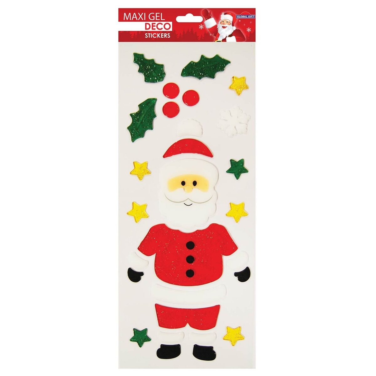  Stickers gel Noël pour fenêtres - Père Noël et Houx