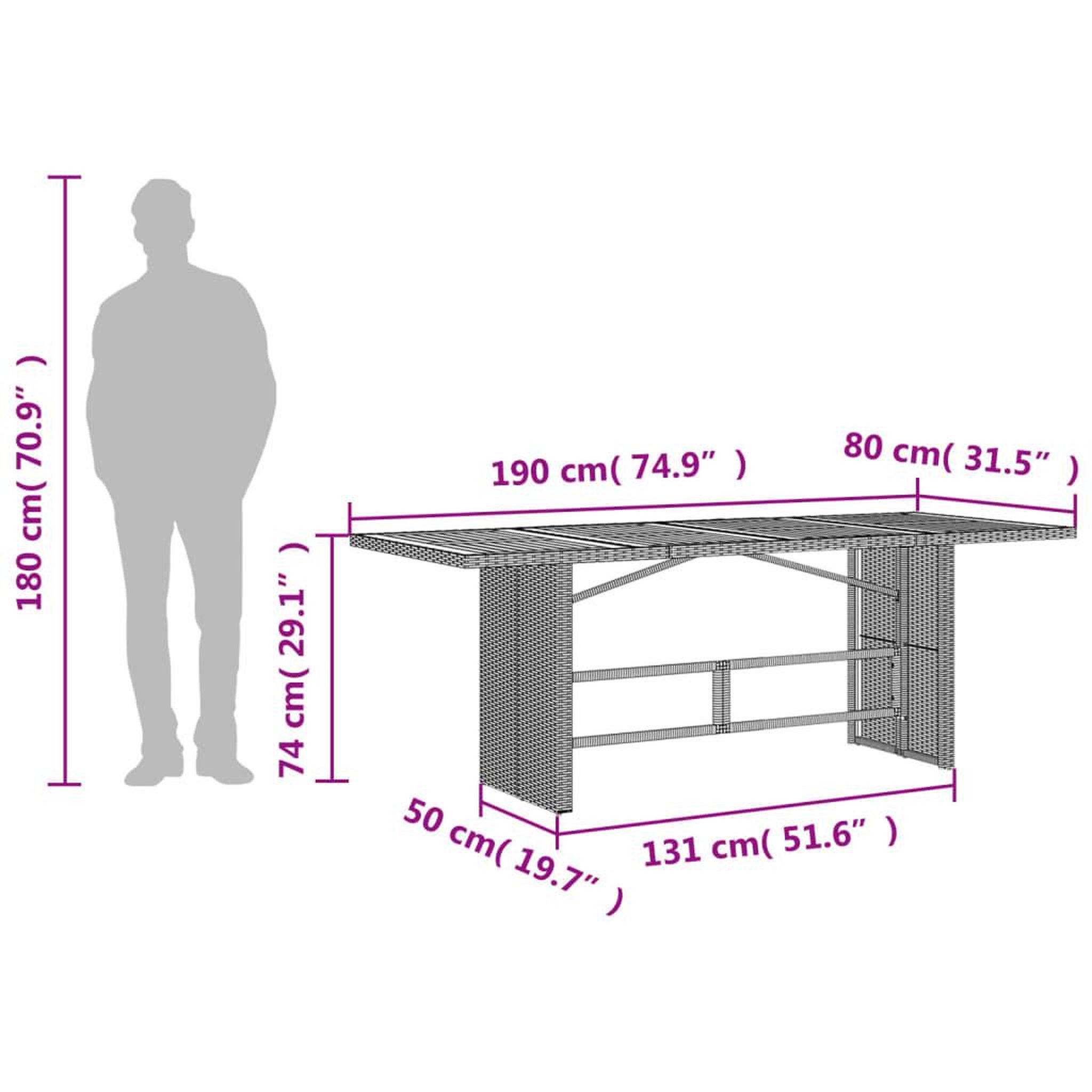 Voir la diapositive 6 : VIDAXL Table de jardin avec dessus en bois d'acacia gris 190x80x74 cm