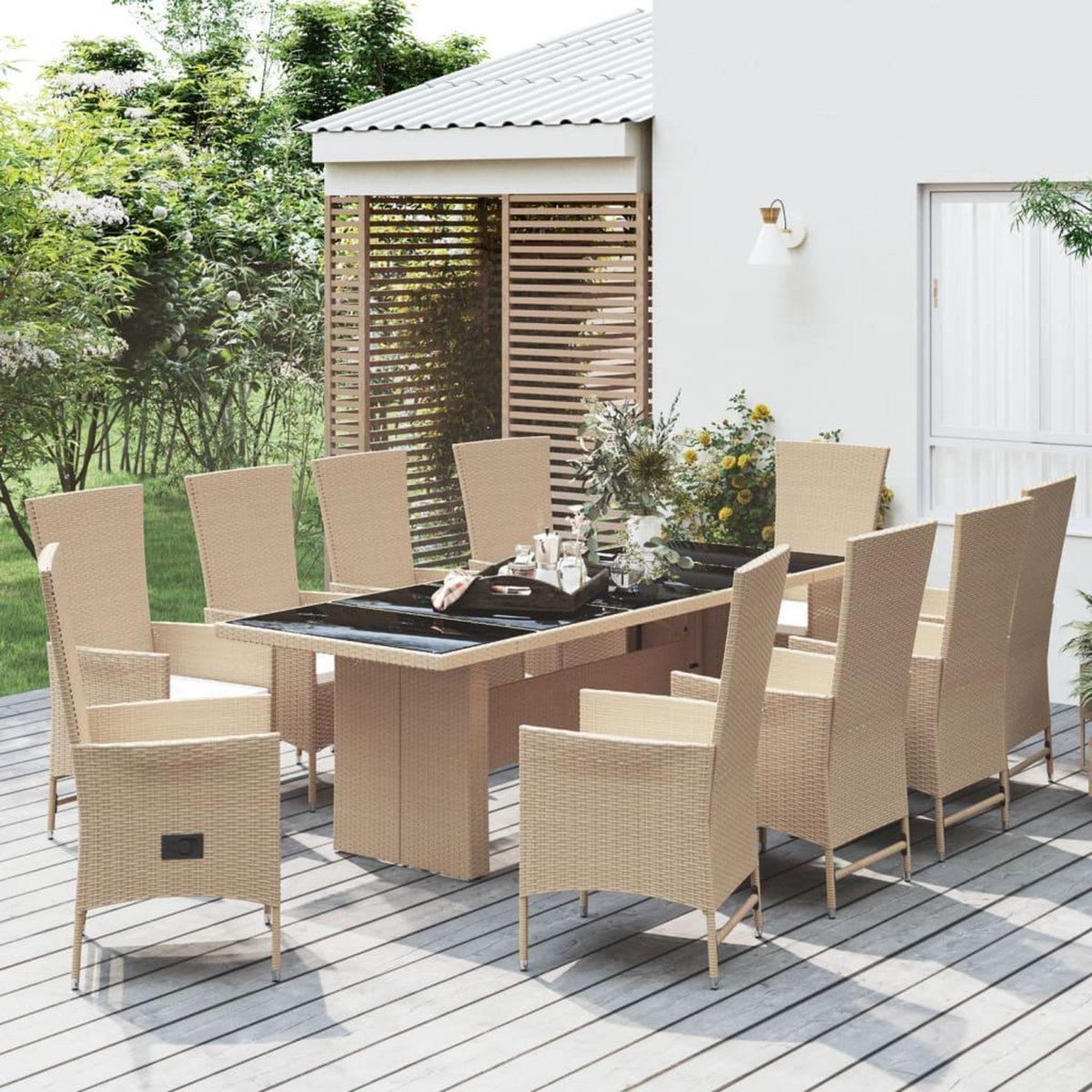 VIDAXL Ensemble a manger de jardin et coussins 11 pcs beige poly rotin