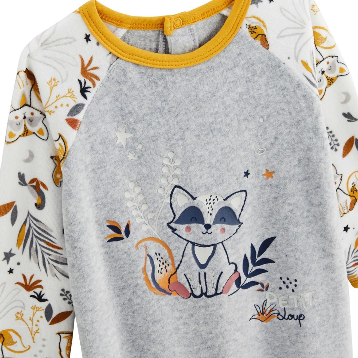 Petit Béguin Pyjama bébé en velours Petit Loup