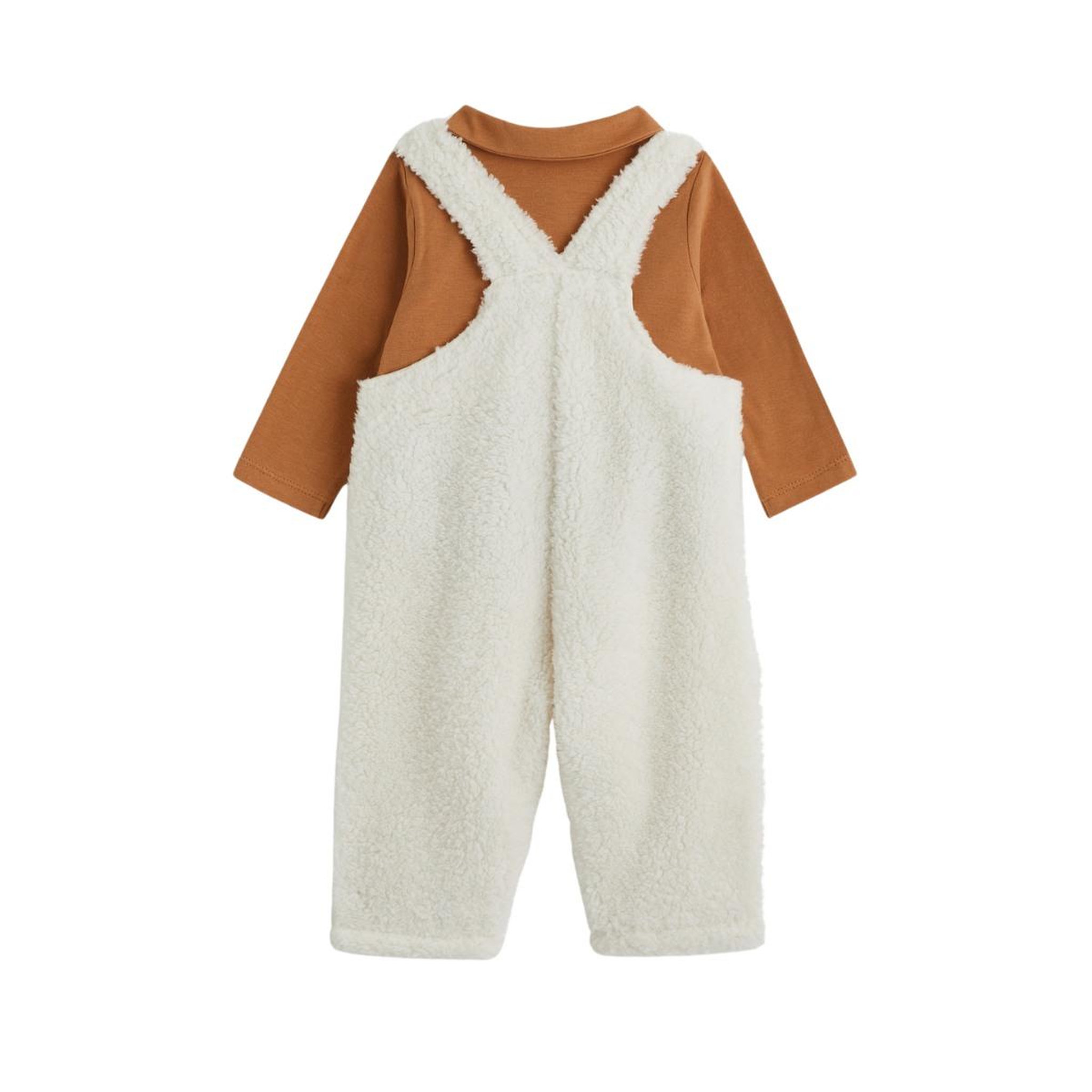 Voir la diapositive 2 : PETIT BEGUIN Ensemble salopette bébé en sherpa et t-shirt caramel