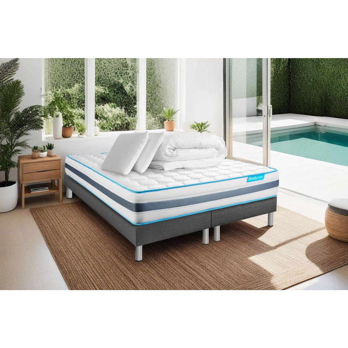 BODYCARE Pack BODYZONE 160x200 Ressorts ensachés 3 zones Ultra épaisseur + Couette + 2 oreillers