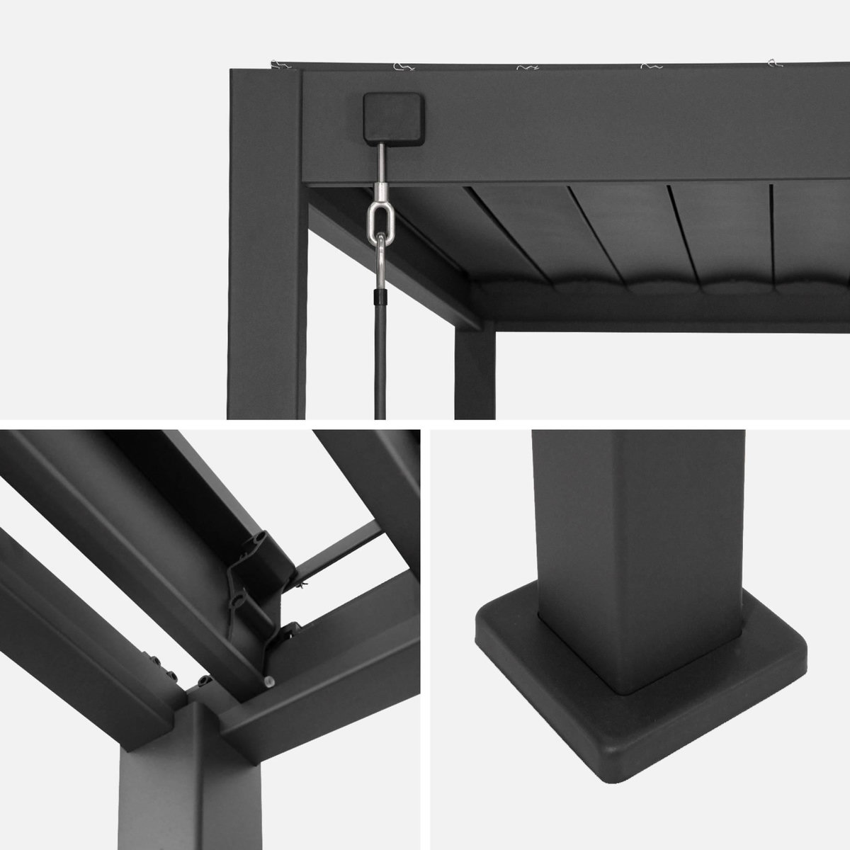 SWEEEK Pergola bioclimatique aluminium 4x3m anthracite + persiennes verticales 100cm et 130cm Triomphe