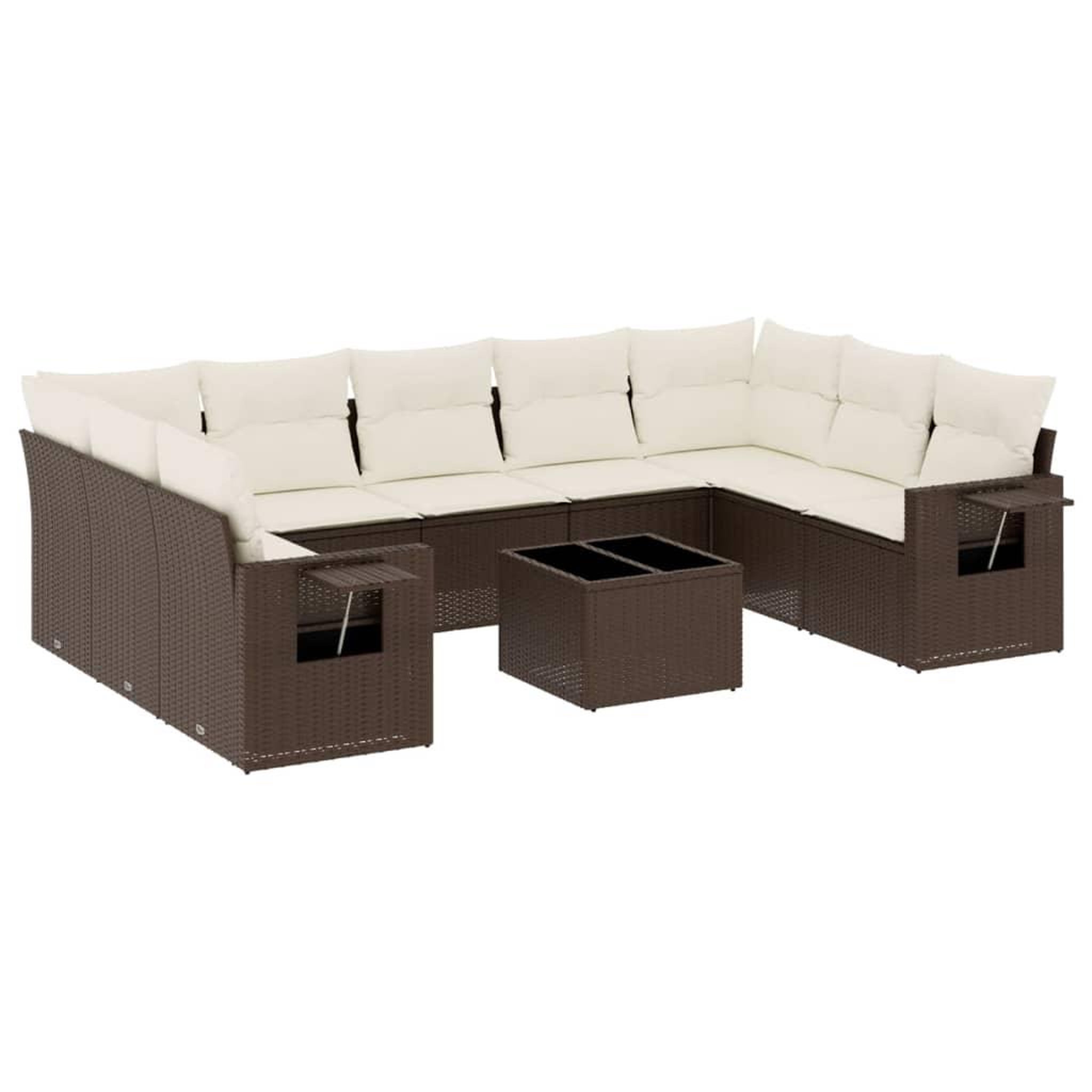 Voir la diapositive 2 : VIDAXL Salon de jardin 10 pcs avec coussins marron resine tressee