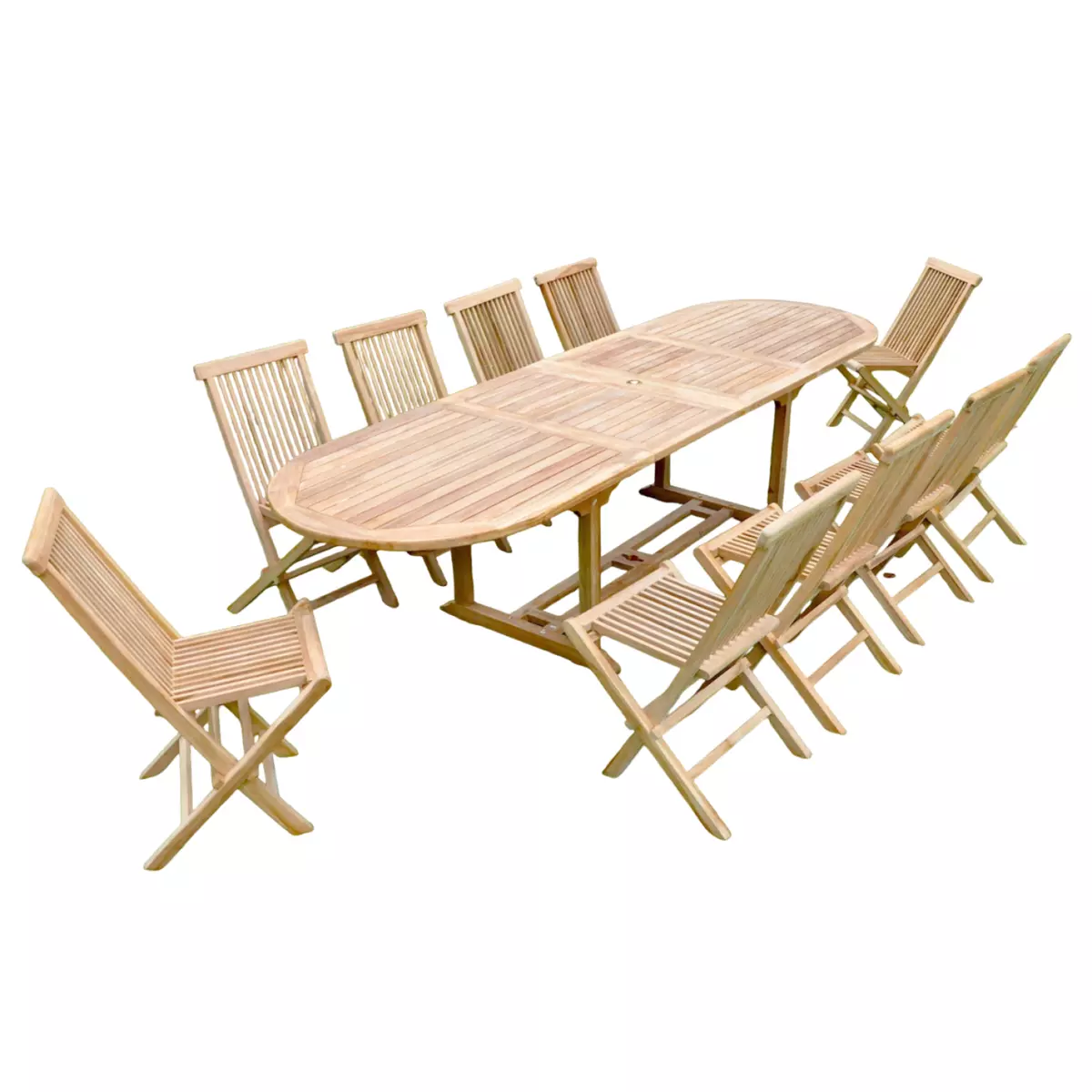 CONCEPT USINE Salon de jardin Teck massif 10-12 personnes - Table ovale + 10 chaises Kajang