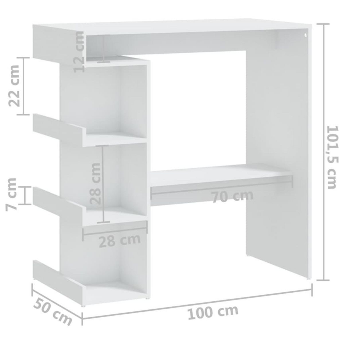 VIDAXL Table de bar avec etagere de rangement Blanc Bois d'ingenierie