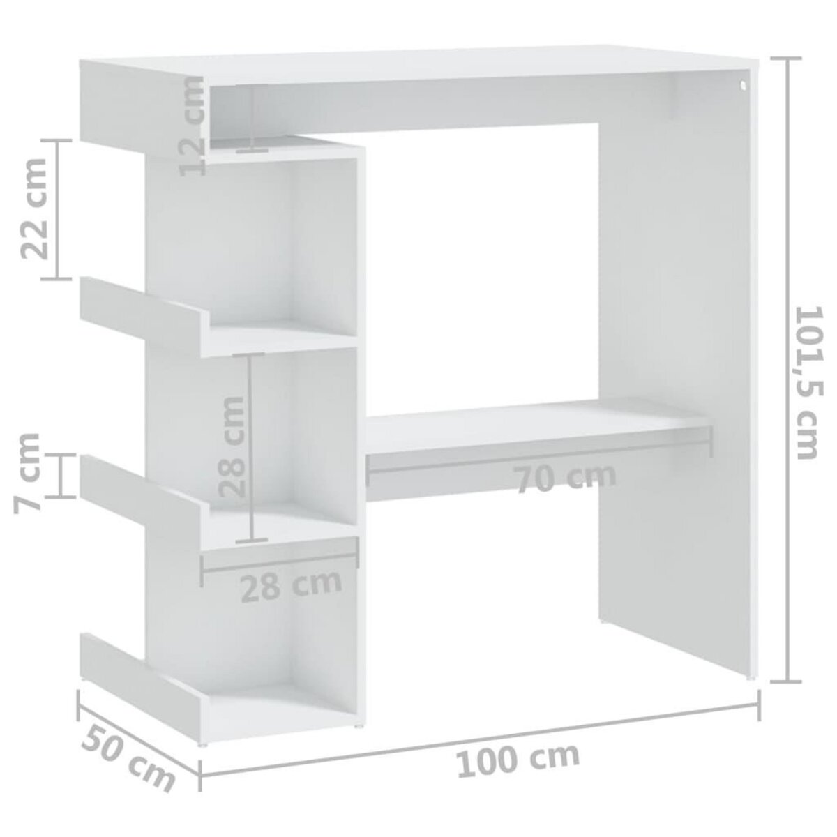 VIDAXL Table de bar avec etagere de rangement Blanc Bois d'ingenierie
