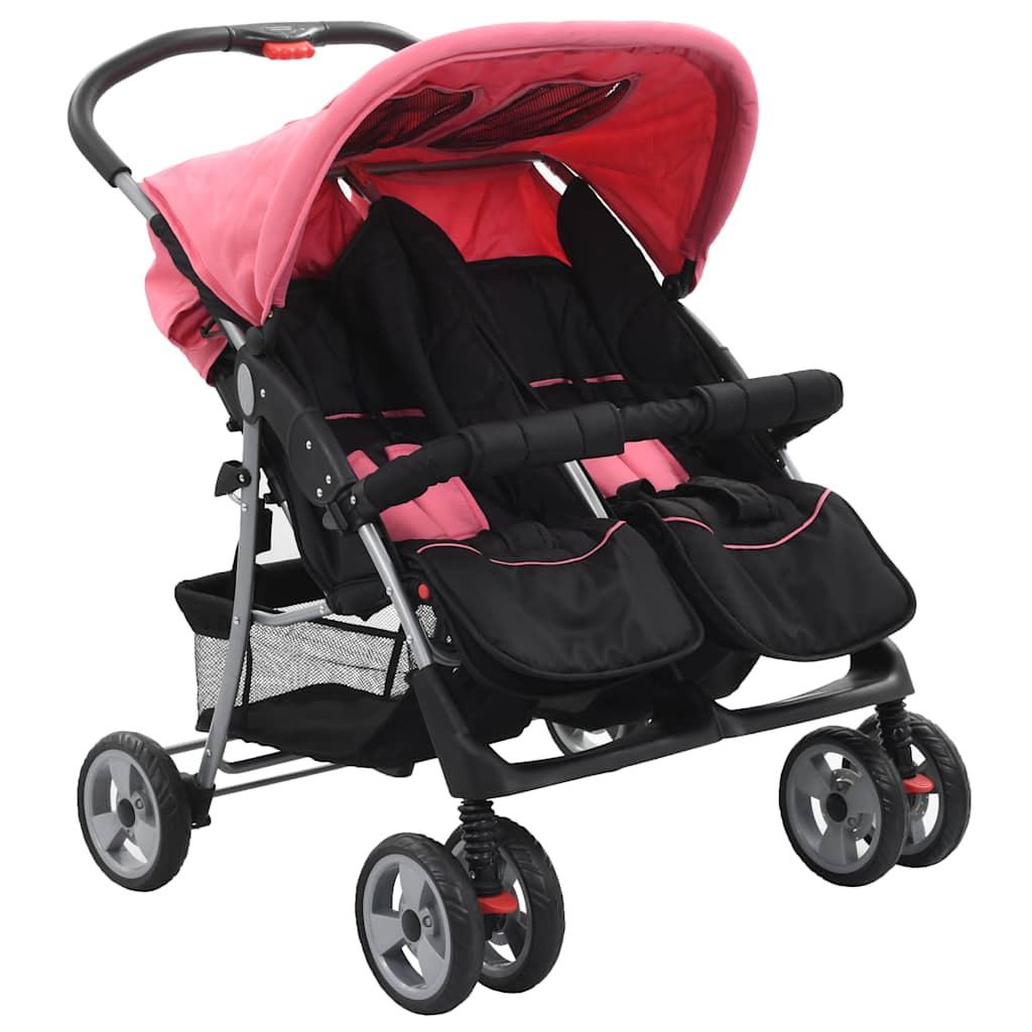 VIDAXL Poussette a deux places Rose et noir Acier