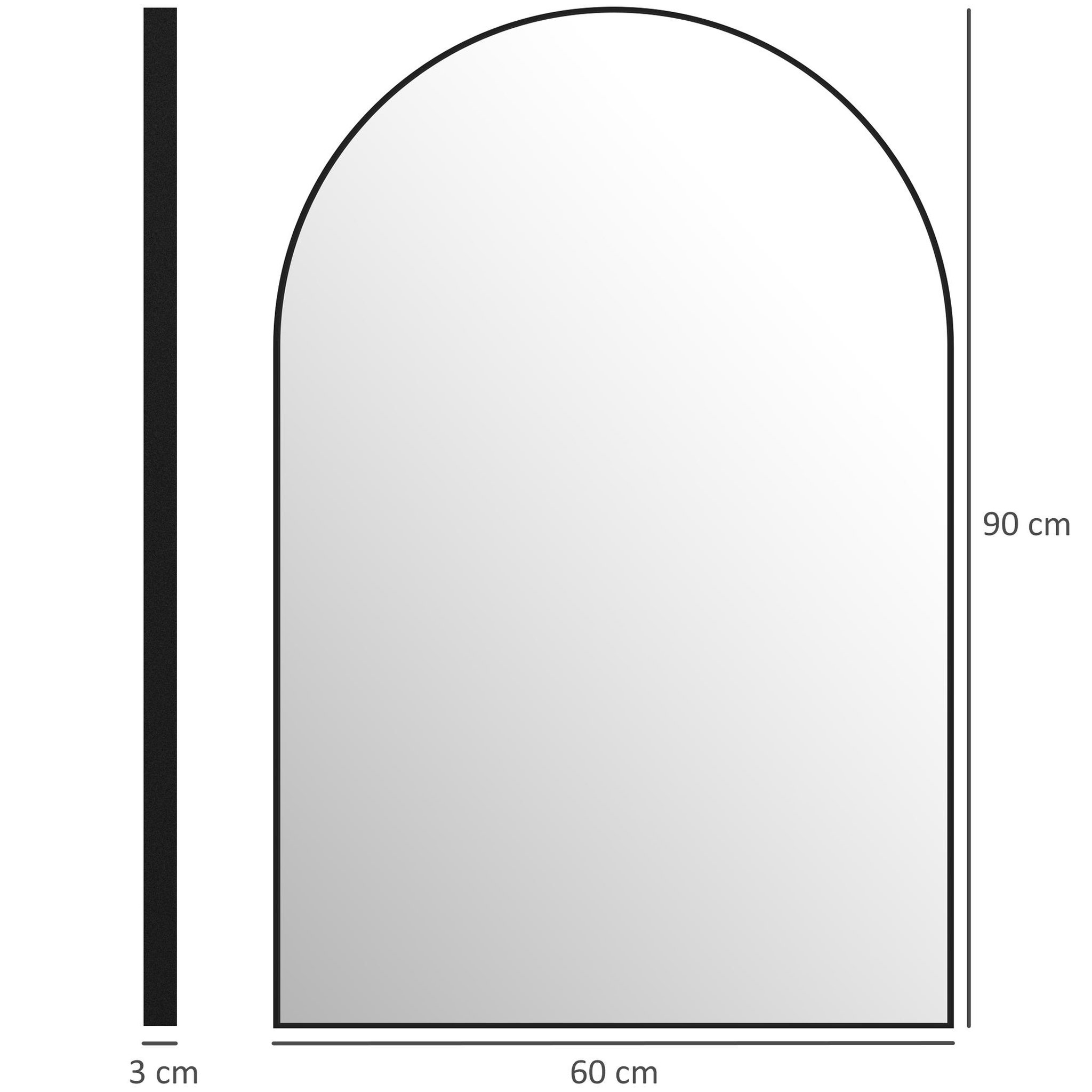 Voir la diapositive 3 : HOMCOM Miroir mural arqué 60 x 90 cm haute définition cadre alliage aluminium noir