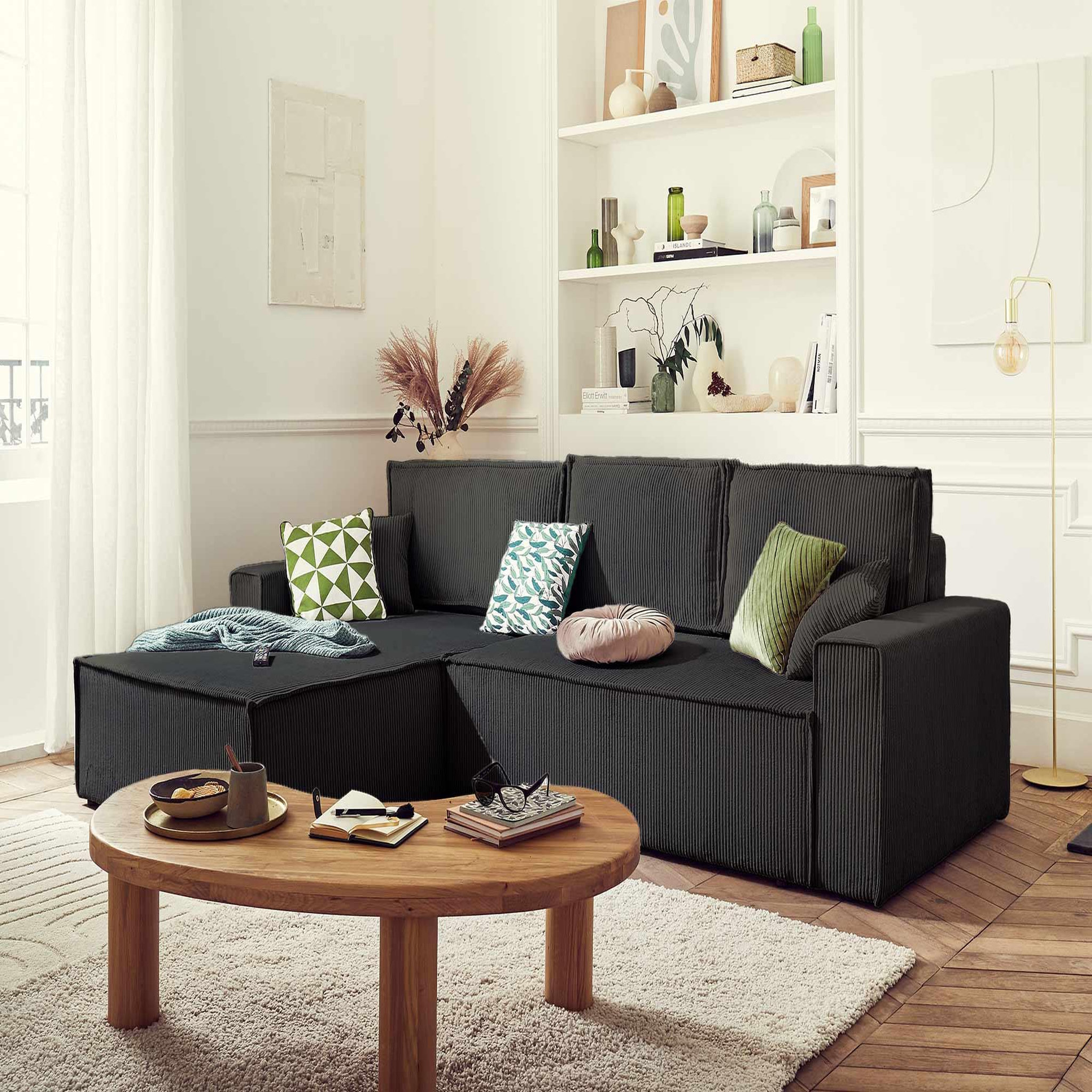 Voir la diapositive 4 : BEST MOBILIER Dellia - canapé d'angle réversible convertible - avec coffre - en velours côtelé - 4 places