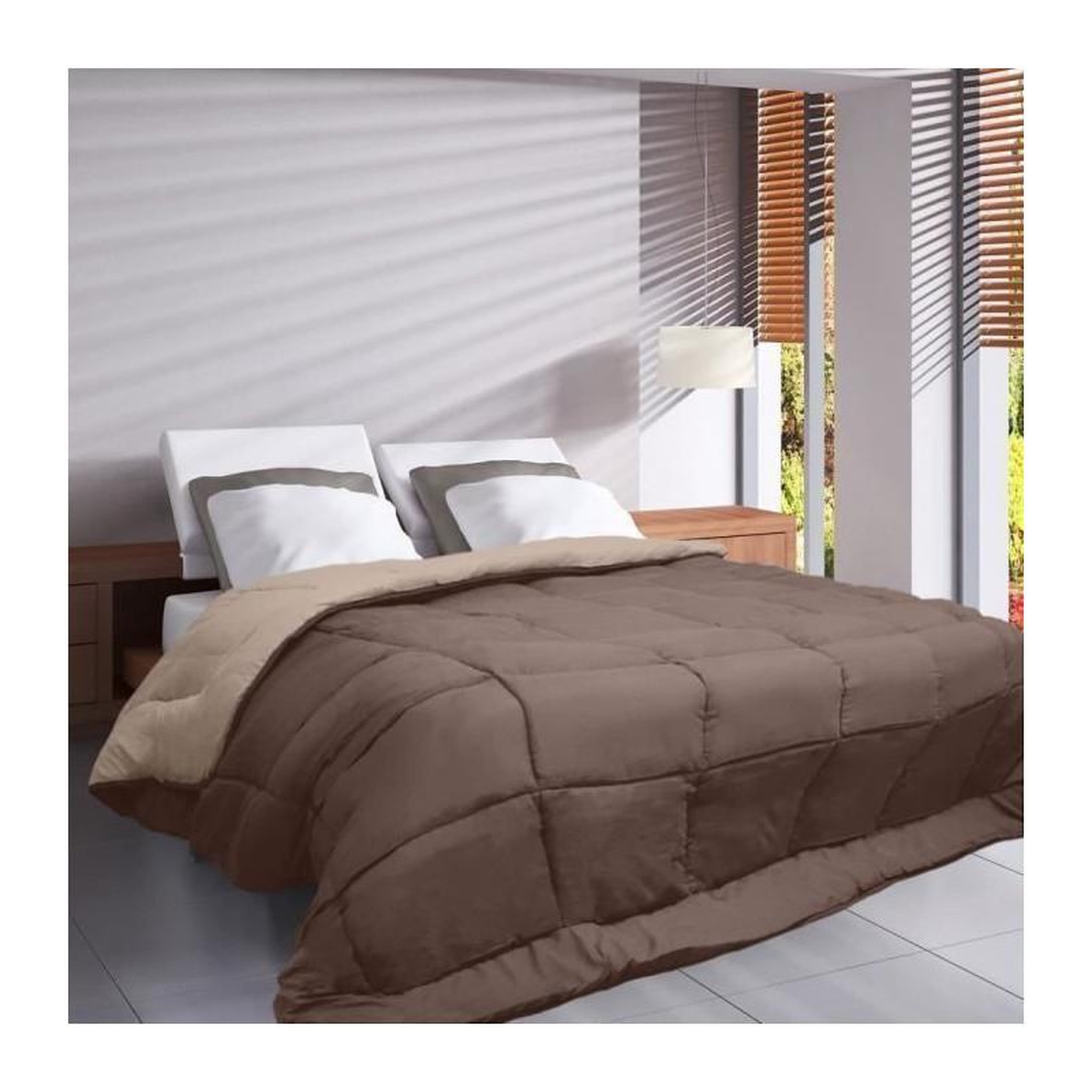 Voir la diapositive 2 : POYET MOTTE HUDSON Couette legere Microfibre 200g/m2 140x200cm Taupe + Lin