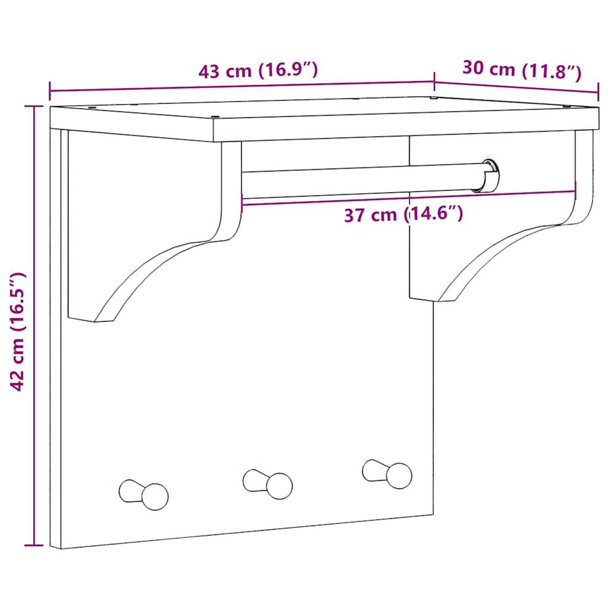 Voir la diapositive 6 : VIDAXL Porte-manteau mural SANDNES blanc 43x30x42 cm bois massif pin