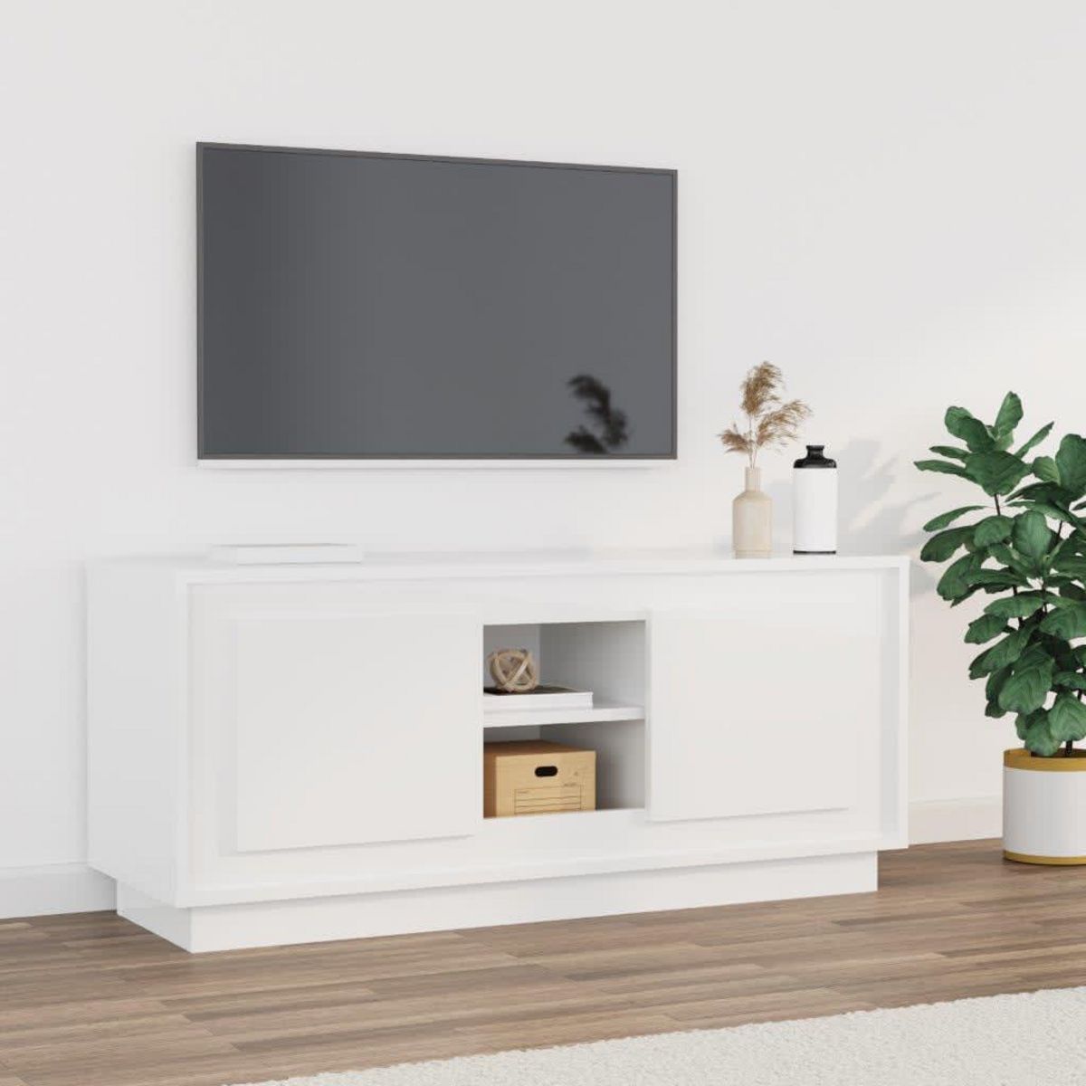 VIDAXL Meuble TV blanc brillant 102x35x45 cm bois d'ingenierie