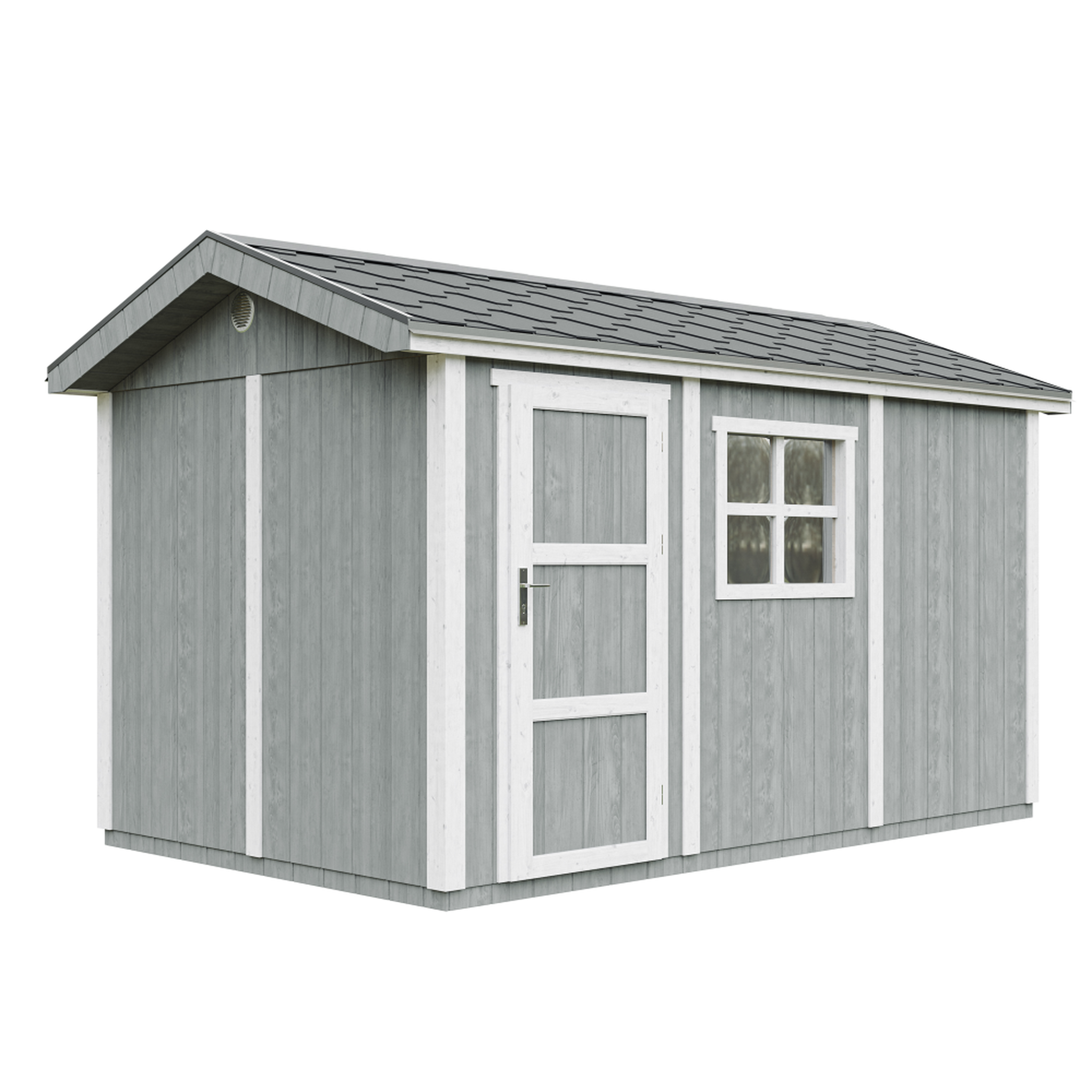 Voir la diapositive 1 : TIMBELA Abri de Jardin Qualité Premium 8,68m² H252x250x412 cm Avec un sol et des bardeaux bitumineux M914