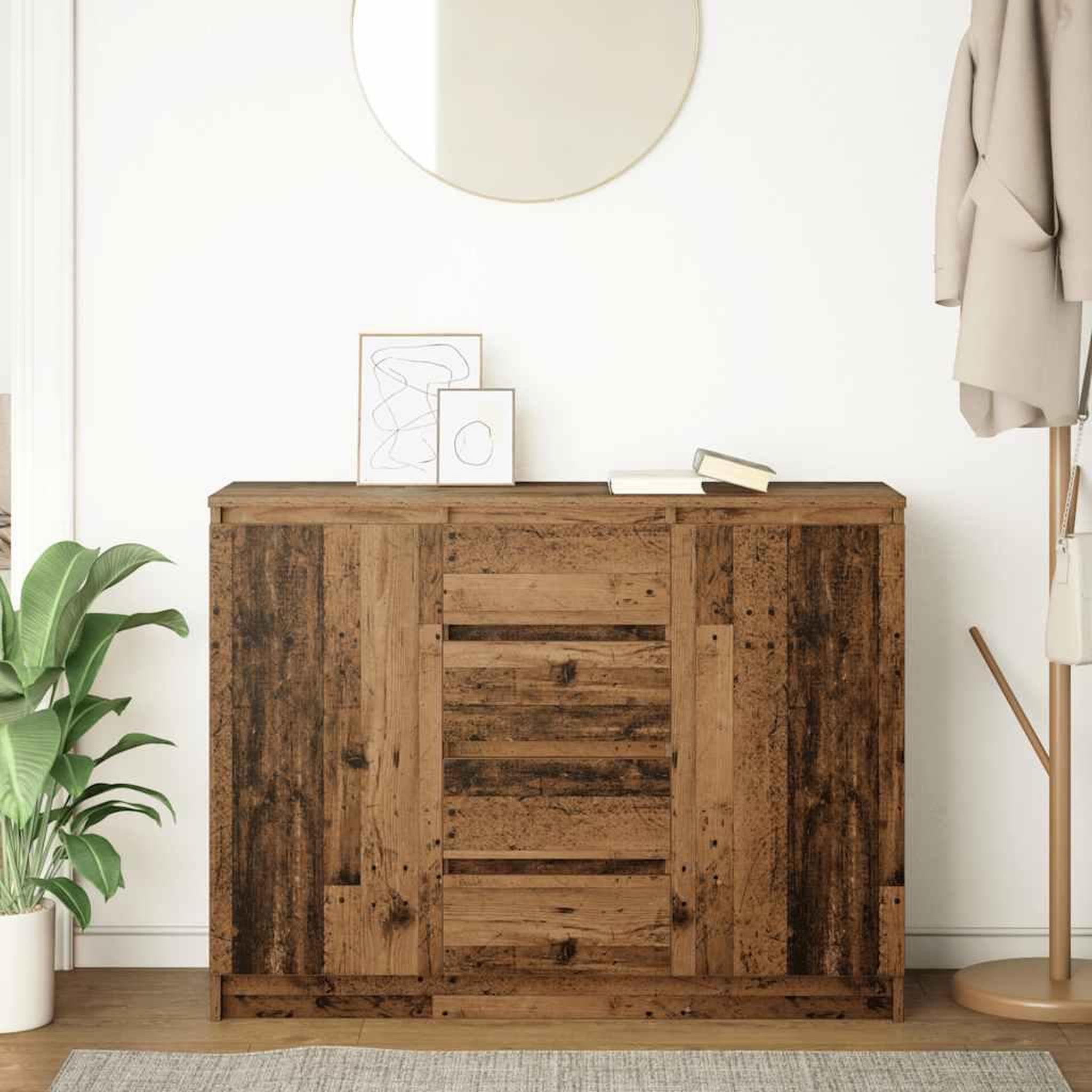 Voir la diapositive 3 : VIDAXL Buffet avec tiroirs vieux bois 100,5x35x76 cm bois d'ingenierie