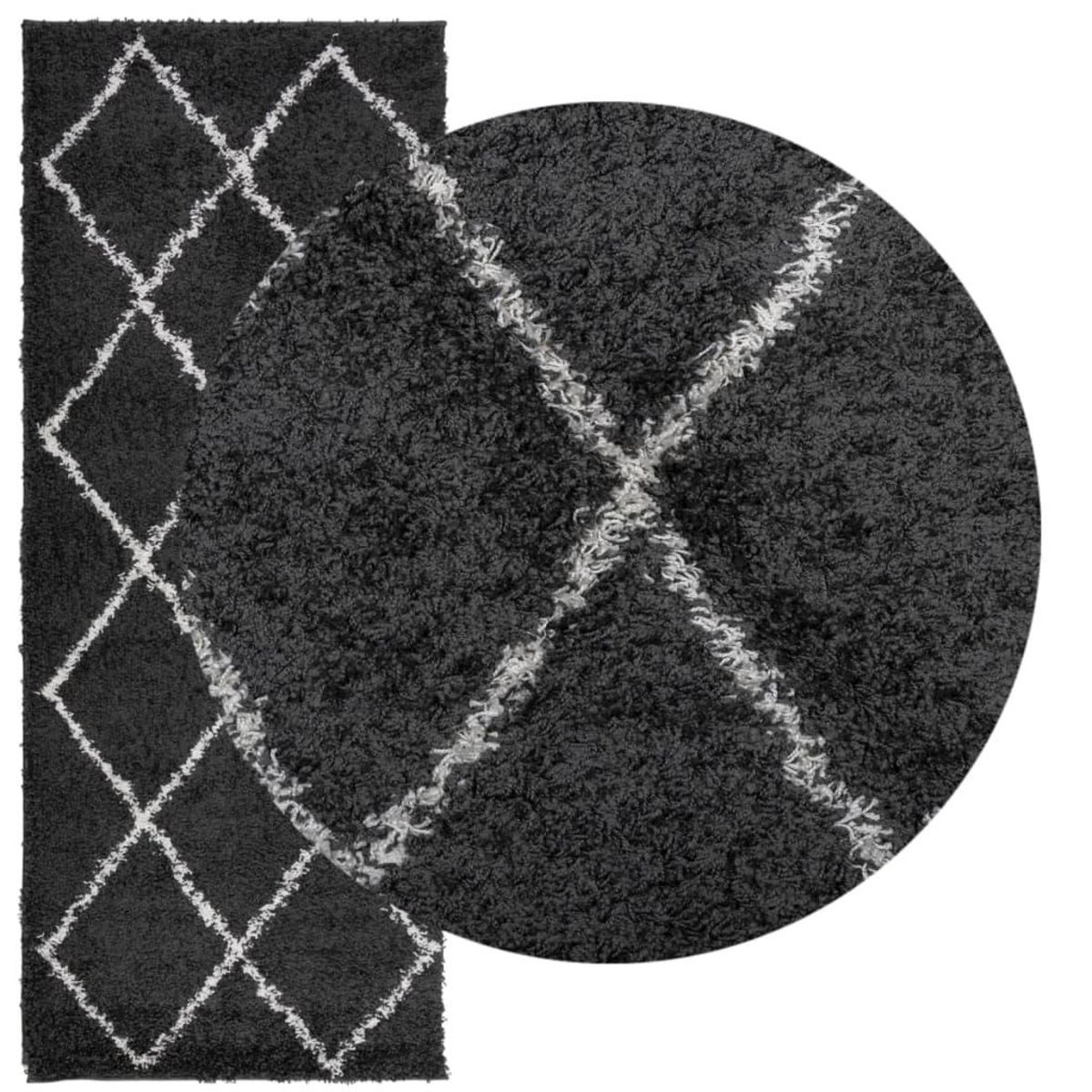 VIDAXL Tapis shaggy a poils longs moderne noir et creme 80x200 cm