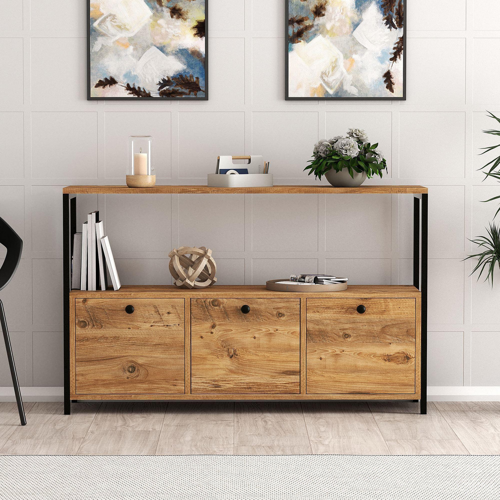 Voir la diapositive 2 : Habitat et Jardin Buffet en bois  Nero  - 120 x 30 x 75 cm - Pin atlantique Noir