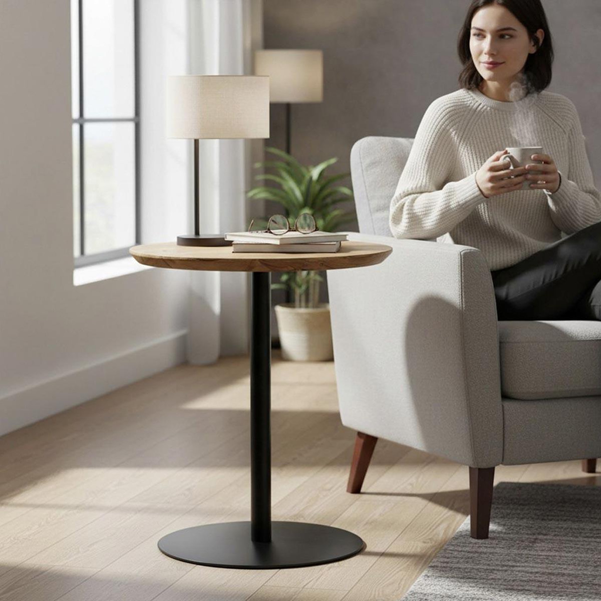 Voir la diapositive 3 : Paris Prix Table d'appoint en bois  sphère  45cm naturel & noir