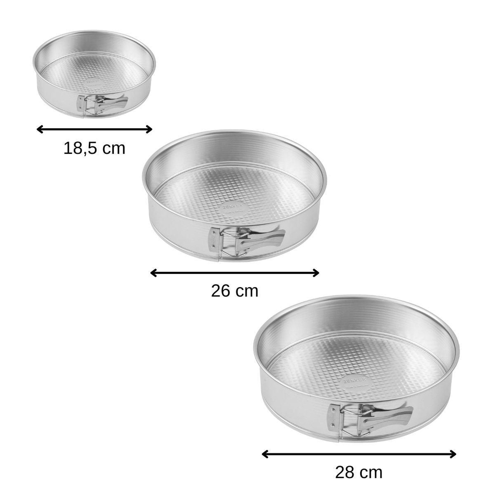 Voir la diapositive 3 : ZENKER Set de 3 moules à manqué à charnière 18,5 cm + 26 cm + 28 cm zenker silver
