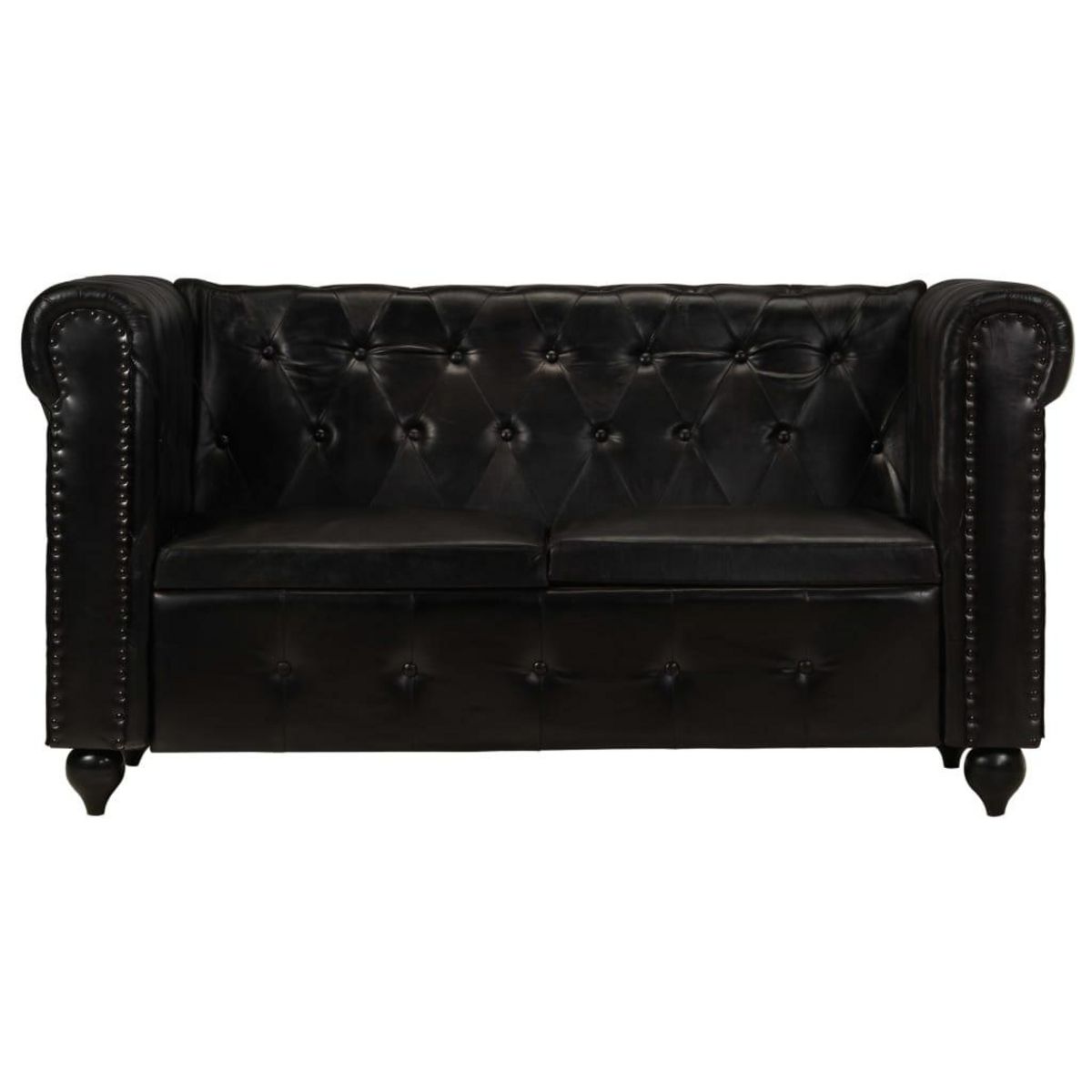 VIDAXL Canape Chesterfield a 2 places Noir Cuir veritable