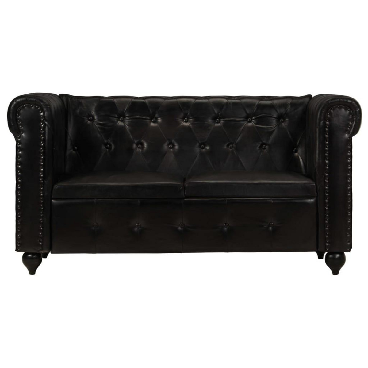 VIDAXL Canape Chesterfield a 2 places Noir Cuir veritable