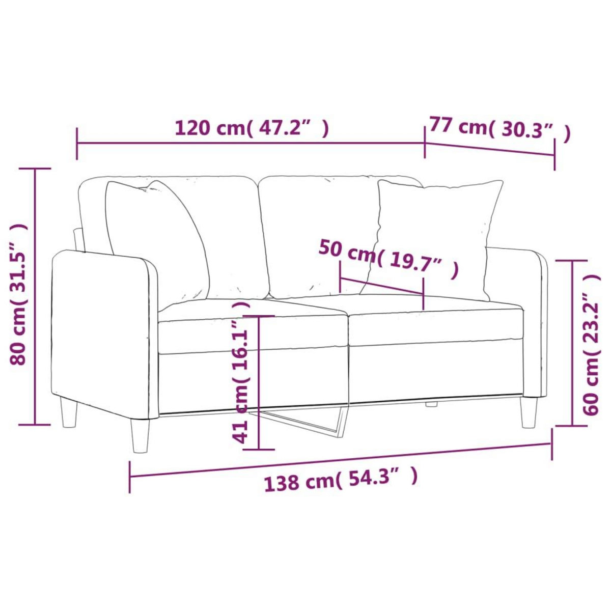 VIDAXL Canape 2 places avec oreillers decoratifs taupe 120 cm tissu