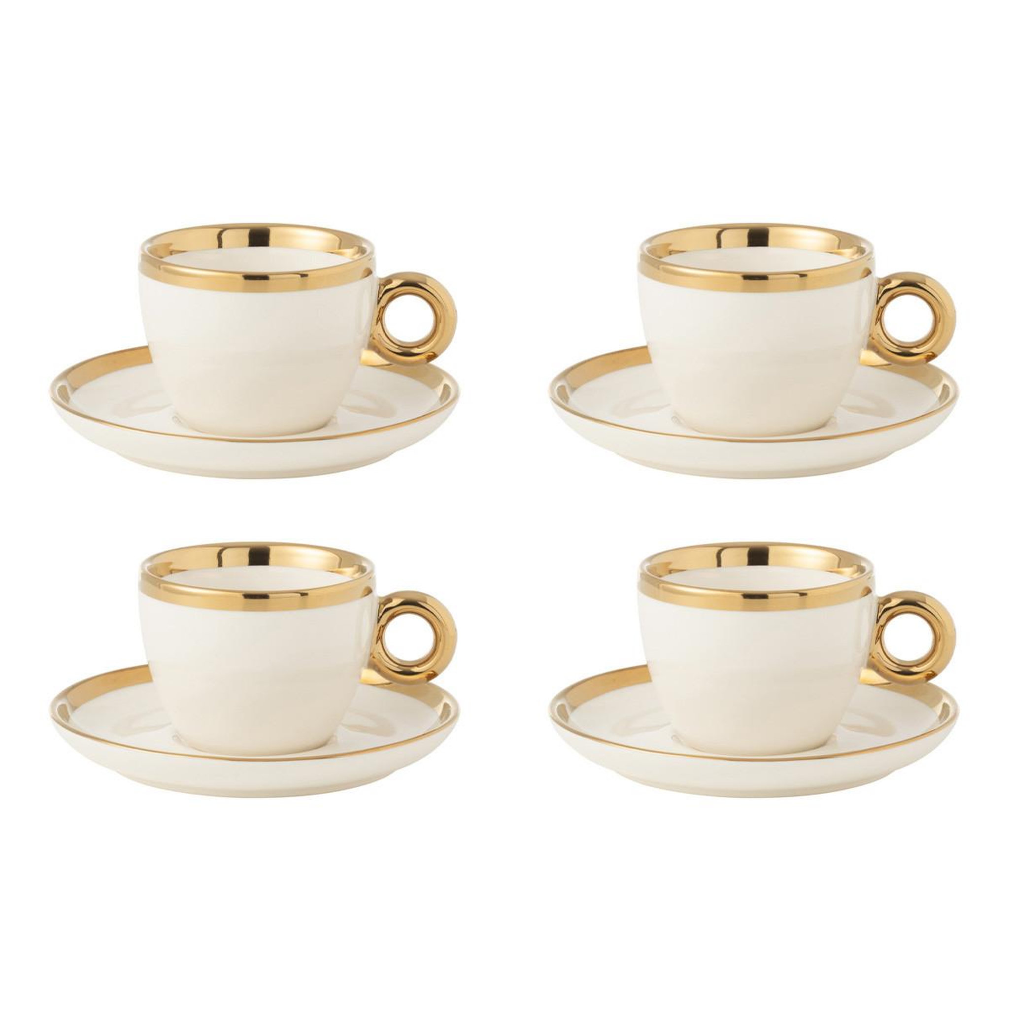 J-LINE Lot de 4 tasses & sous-tasses  faye  18cl blanc & or