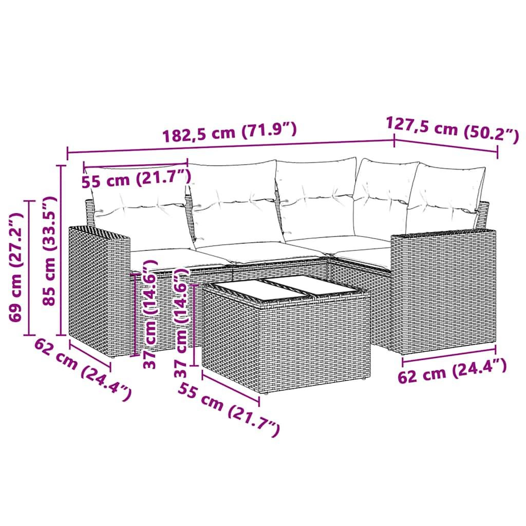 Voir la diapositive 3 : VIDAXL Salon de jardin 5 pcs avec coussins gris clair resine tressee