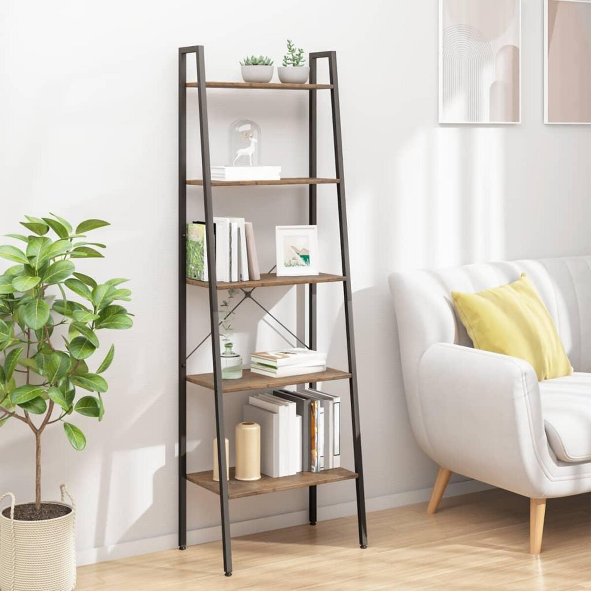 VIDAXL Etagere sur pied 5 niveaux Marron fonce et noir 56x35x174 cm