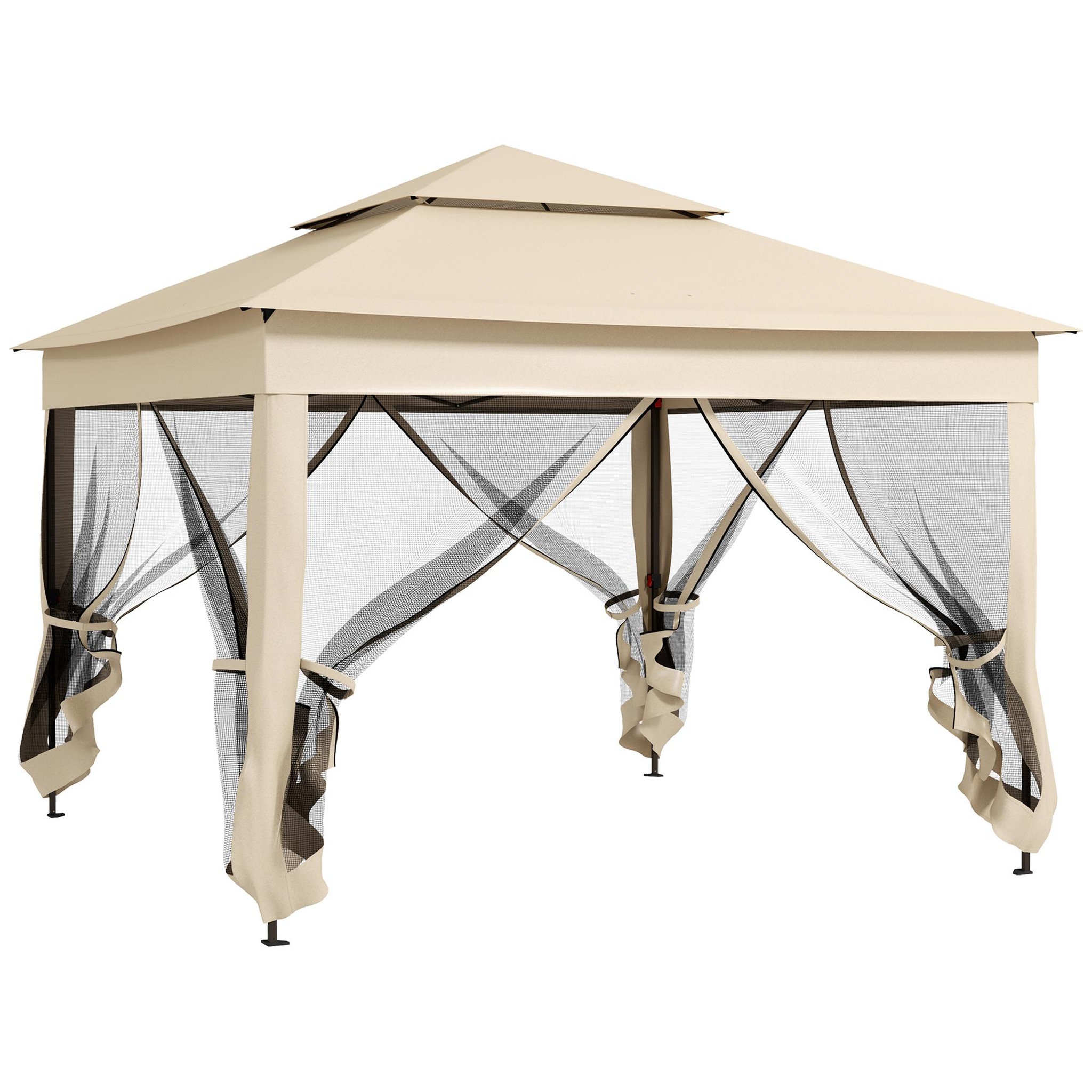 OUTSUNNY Tonnelle barnum automatique pop-up 3 x 3 m métal polyester imperméabilisé anti UV moustiquaires sac transport beige