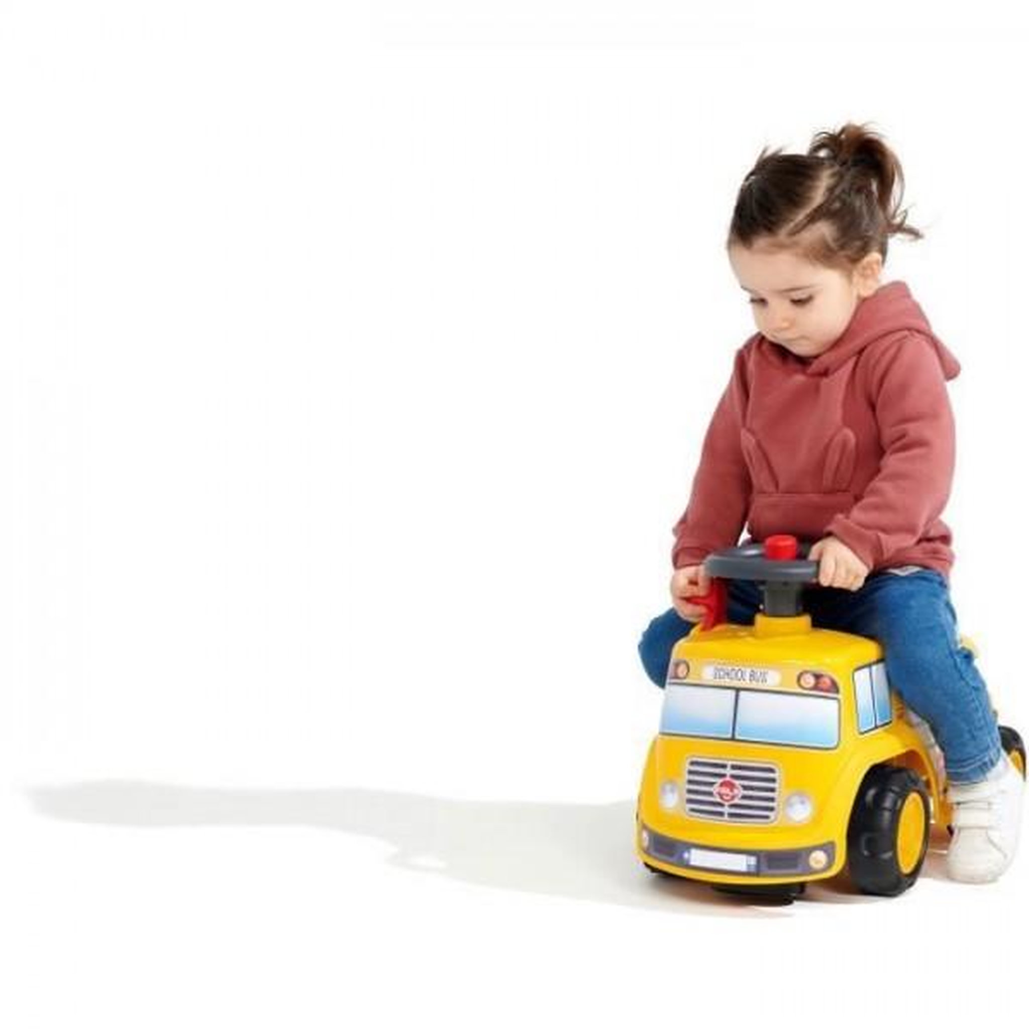 Voir la diapositive 5 : FALK Porteur Trotteur  - FALK - School Bus - Assise ouvrante - Volant directionnel - Des 12 mois - 100% Fabriqué en France