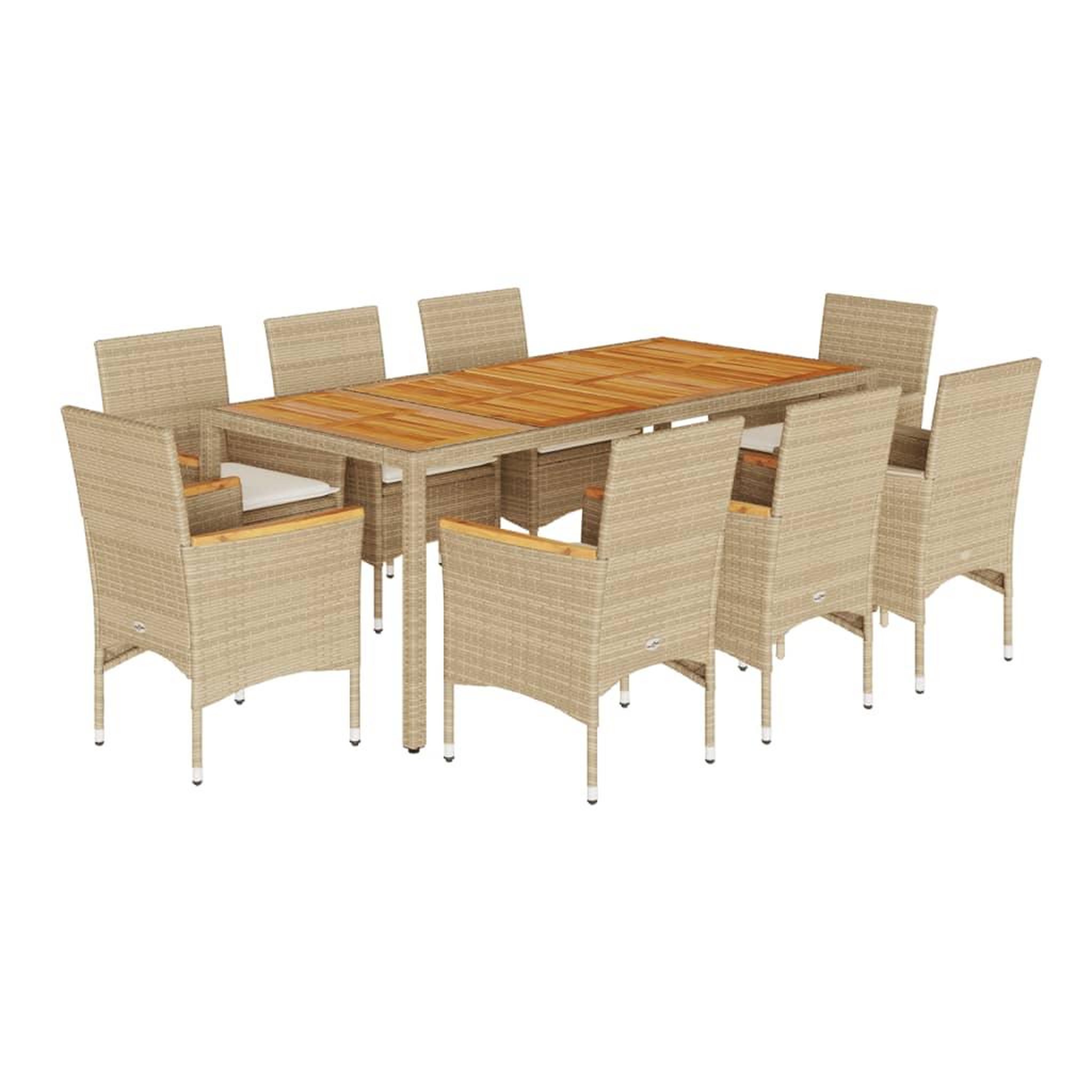 Voir la diapositive 2 : VIDAXL Ensemble a manger de jardin et coussins 9pcs beige rotin acacia