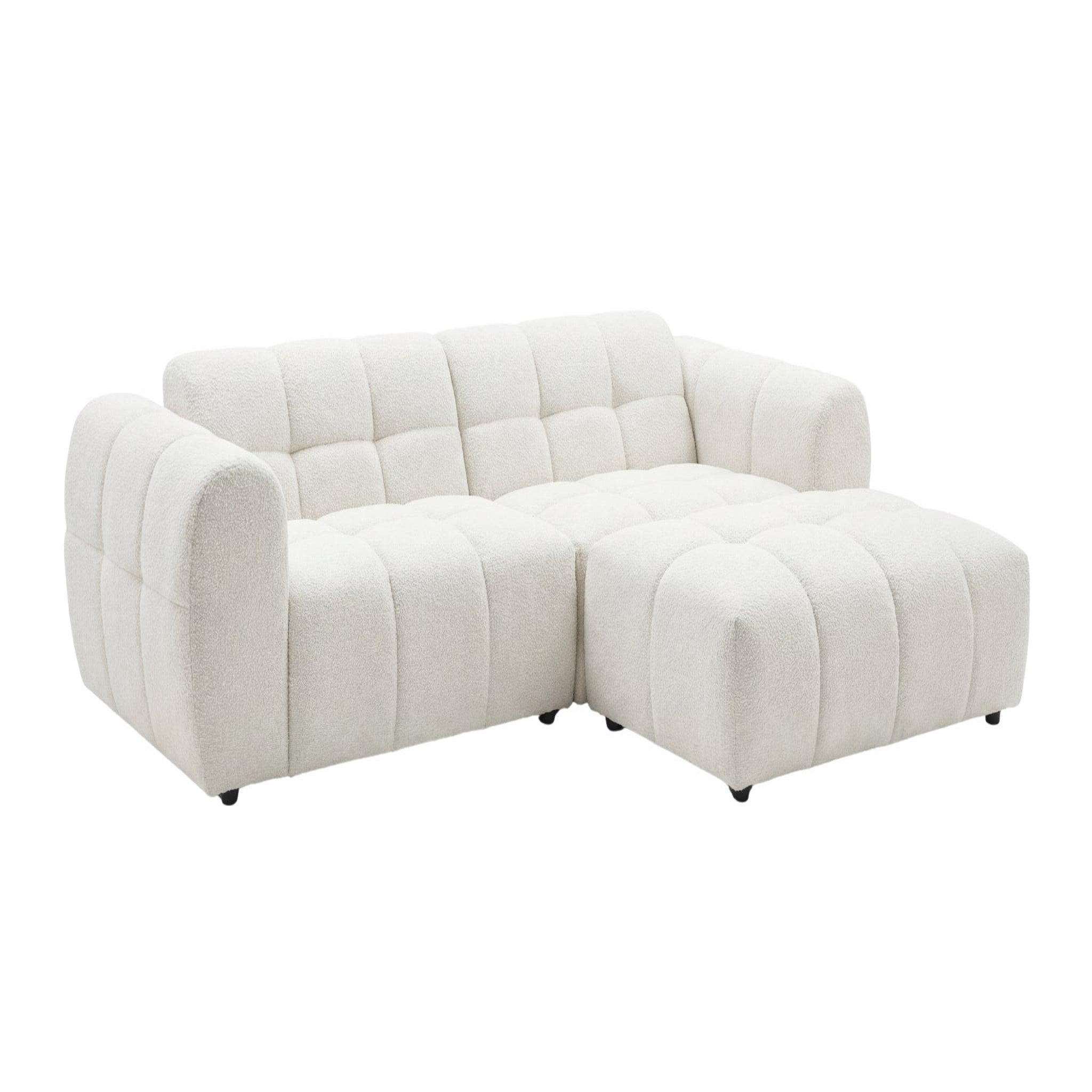 CASANOVA PARIS Alexia mini - canapé d'angle tissu bouclette 3 places. Coloris disponibles : Orange, Bleu, Marron, Noir, Gris, Beige, Vert