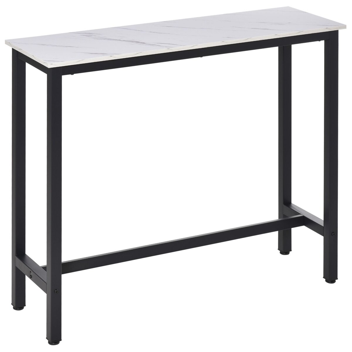 HOMCOM Table de bar - table haute de cuisine - dim. 120L x 40l x 100H cm - châssis piètement acier noir, plateau aspect marbre blanc