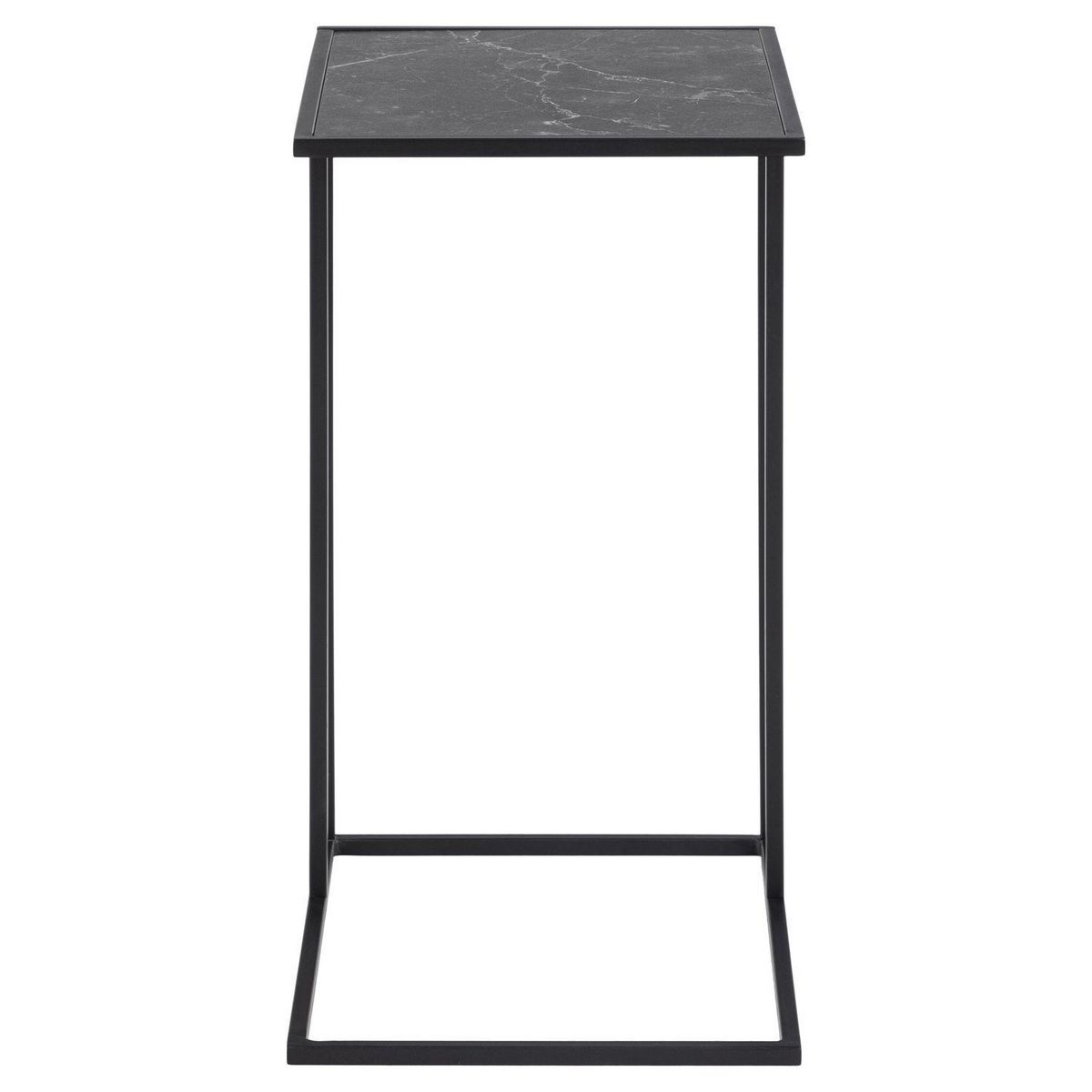 TOILINUX Table d'appoint ou à café rectangulaire haute effet marbre en Mélamine et Métal - L. 43 cm x H. 63 cm - Noir