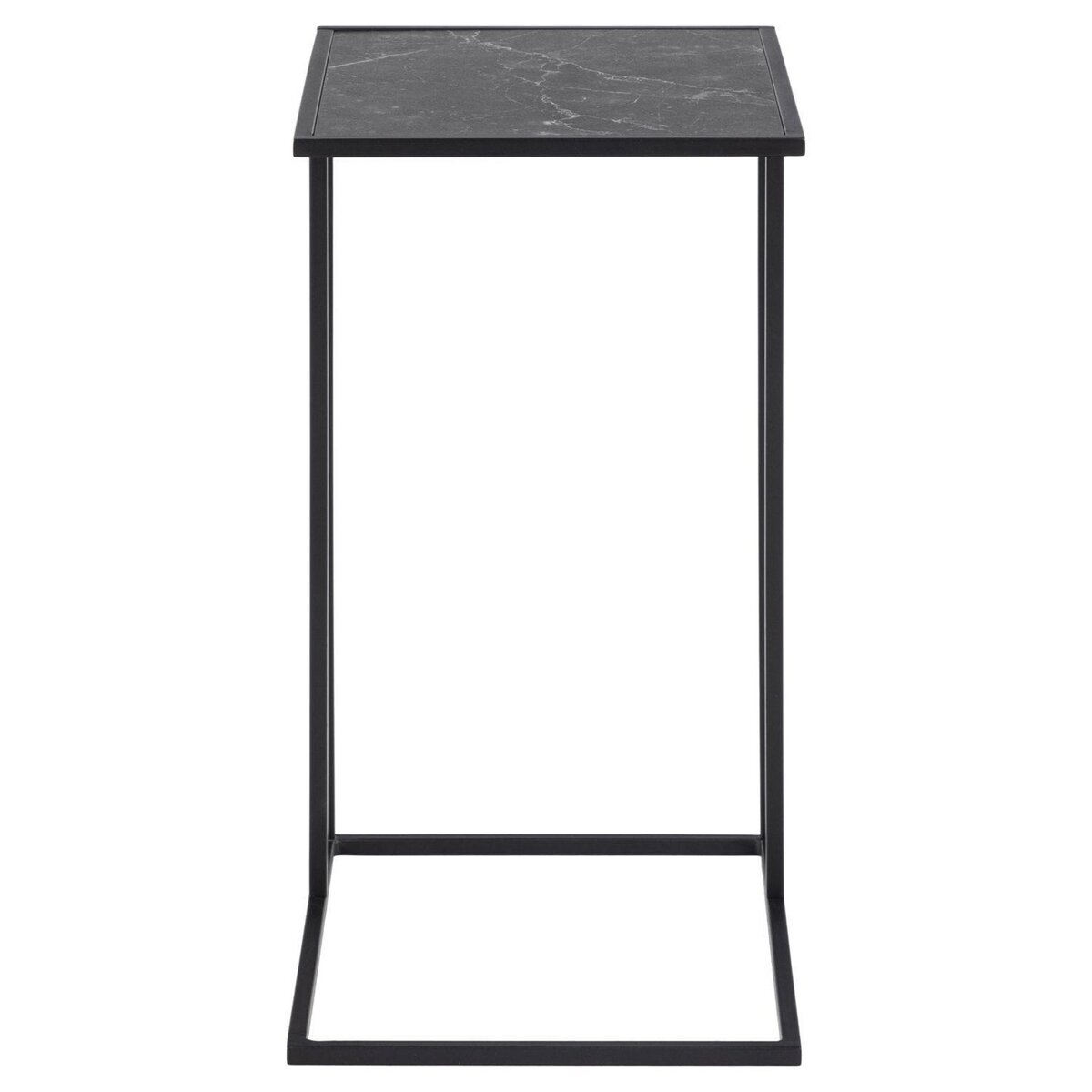 TOILINUX Table d'appoint ou à café rectangulaire haute effet marbre en Mélamine et Métal - L. 43 cm x H. 63 cm - Noir