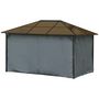 Voir la diapositive 4 : OUTSUNNY Pavillon de jardin tonnelle rigide dim. 4L x 3l x 2,65H m 4 parois latérales anti-UV gris 4 moustiquaires zippées alu. métal polycarbonate noir brun
