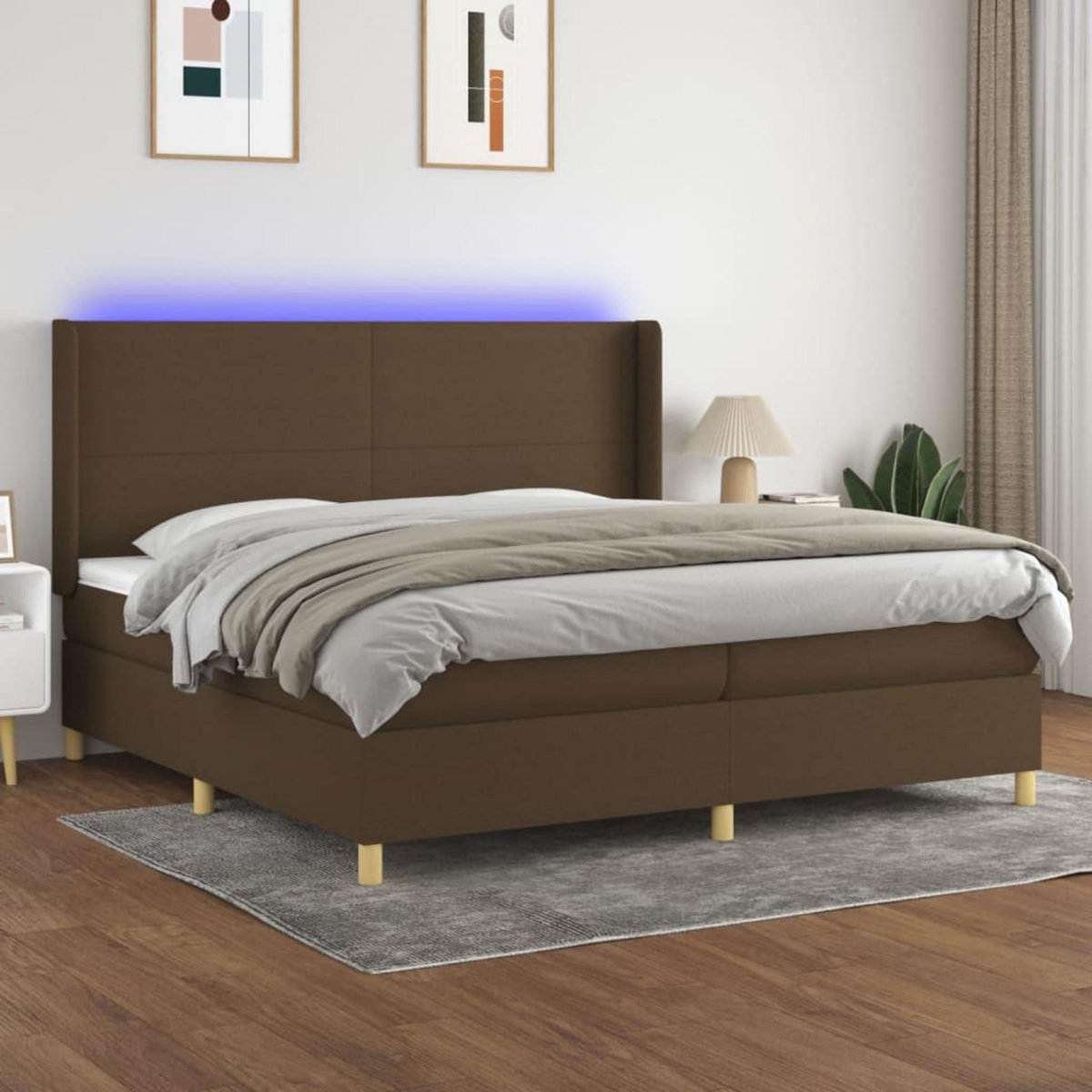VIDAXL Sommier a lattes de lit matelas et LED Marron fonce 200x200 cm
