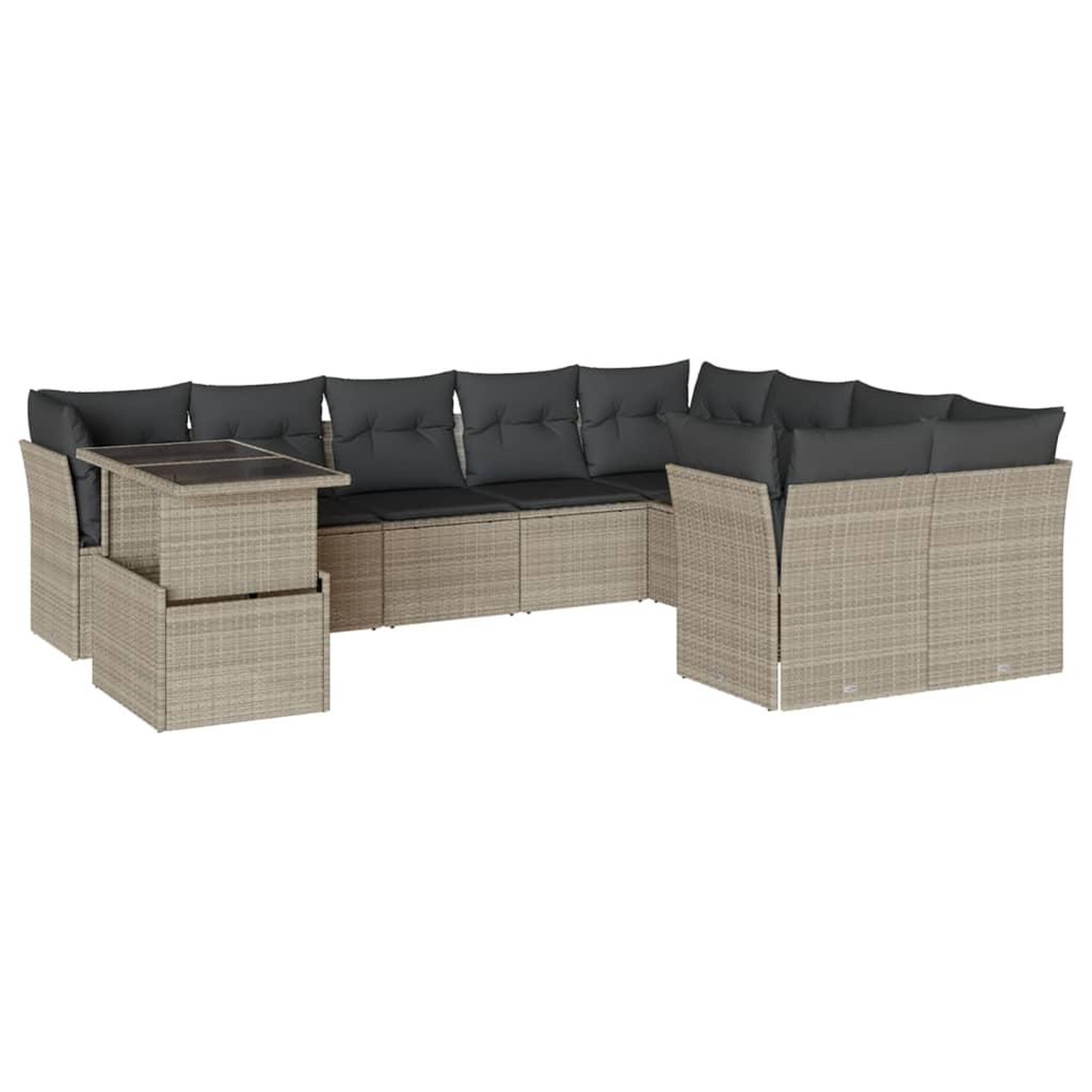 Voir la diapositive 2 : VIDAXL Salon de jardin avec coussins 10 pcs gris clair resine tressee