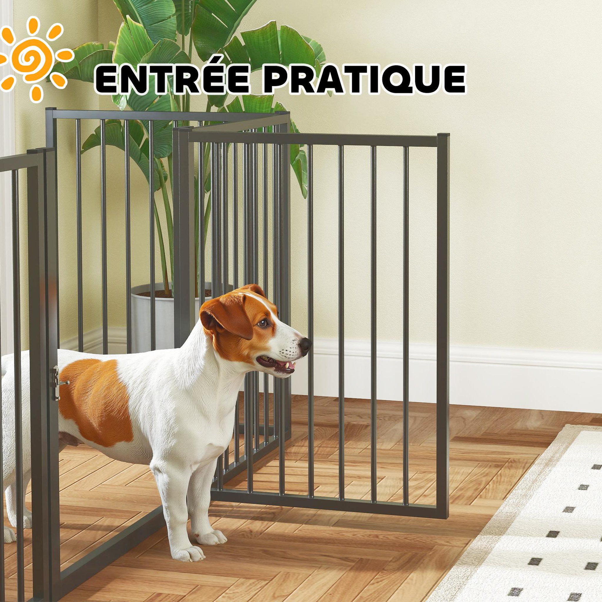 Voir la diapositive 6 : PAWHUT Parc enclos chien modulable pliable - porte verrouillable, 5 panneaux - acier noir