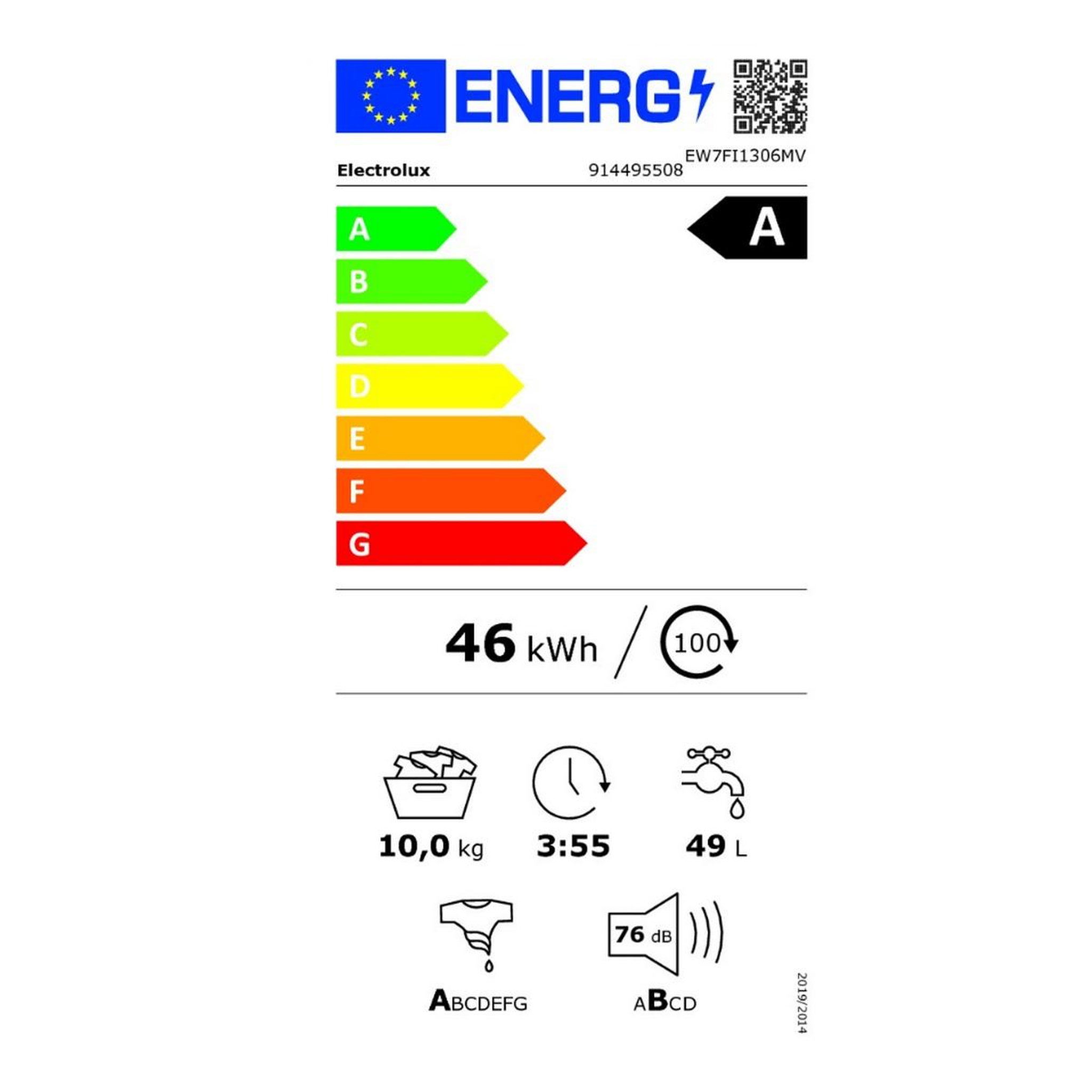 Voir la diapositive 2 : ELECTROLUX Lave-linge frontal 10kg 1600 tours/min - ew7fi1306mv