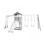Axi House AXI Structure de jeu Beach Tower Blanc Gris avec cadre d'escalade et 2 balancoires et toboggan Blanc