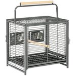 PAWHUT Cage de transport oiseau - cage de transport pour perroquet - porte, 2 trappes de nourrissage - acier gris moucheté