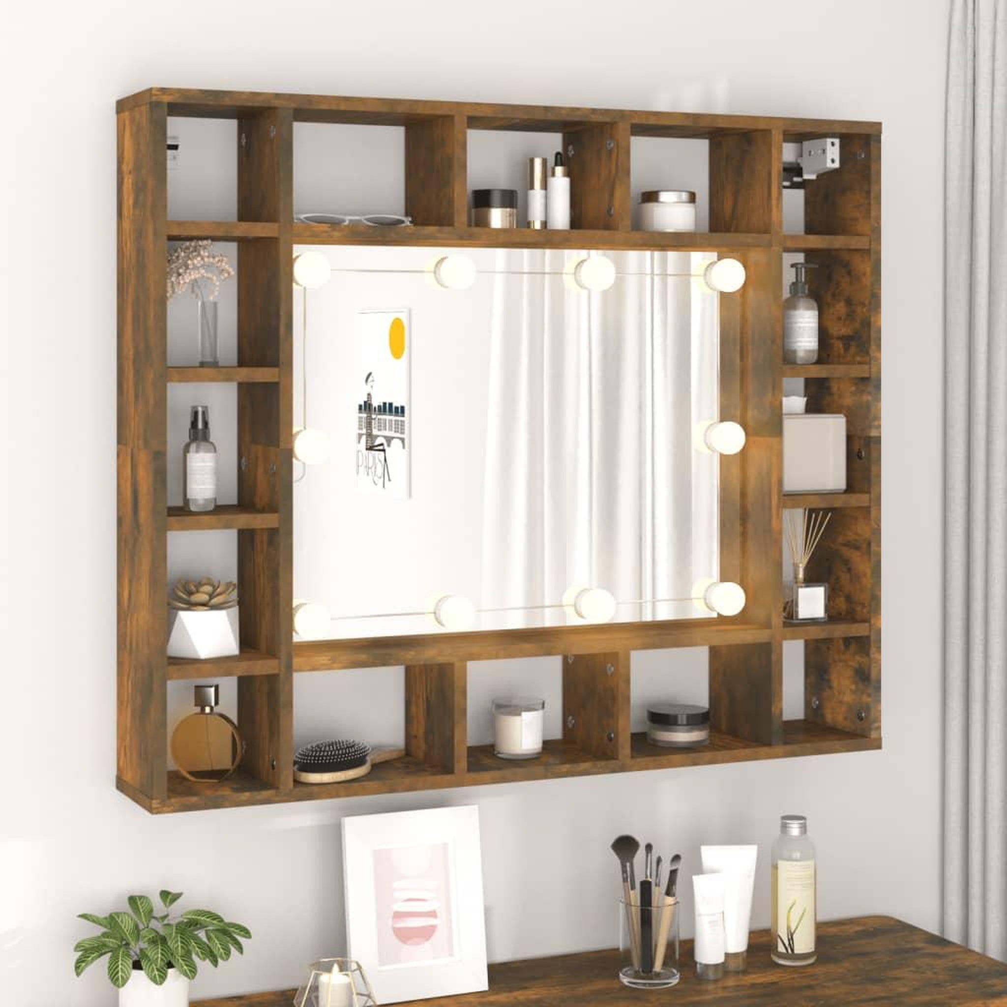 Voir la diapositive 4 : VIDAXL Armoire a miroir avec LED Chene fume 91x15x76,5 cm