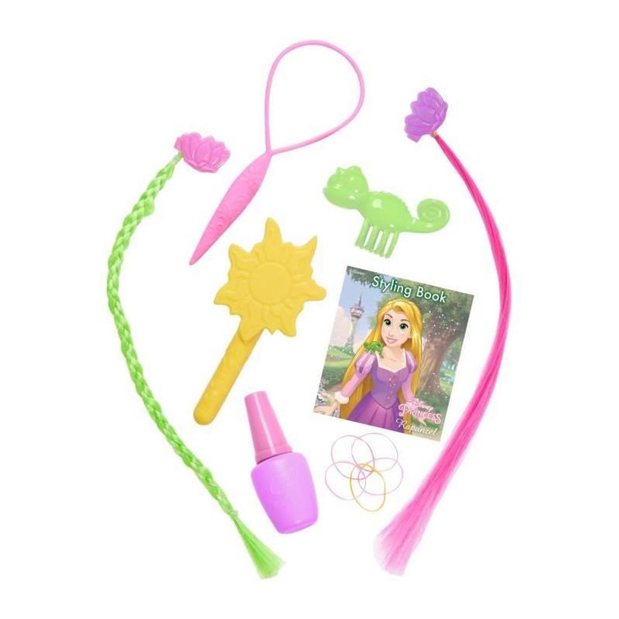 Voir la diapositive 2 : GENERIQUE Tete a coiffer - DISNEY PRINCESSES - Tete a Coiffer Raiponce Deluxe - 12 accessoires, faux flacon de vernis, guide coiffure