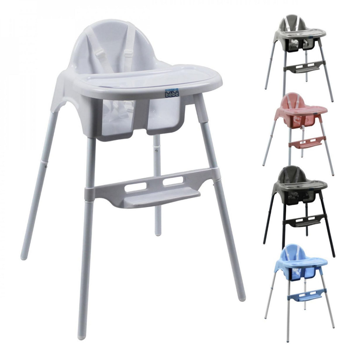 Monsieur Bébé Chaise haute bébé réglable hauteur et tablette