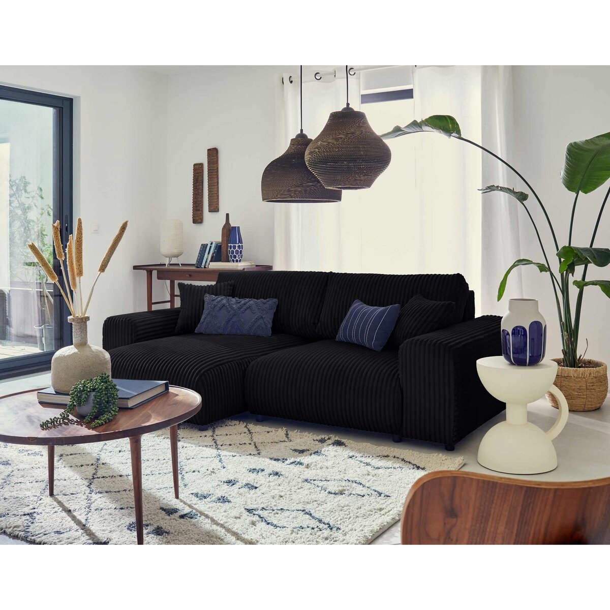 LISA DESIGN Garance - canapé d'angle réversible - 4 places - en velours côtelé grosses côtes