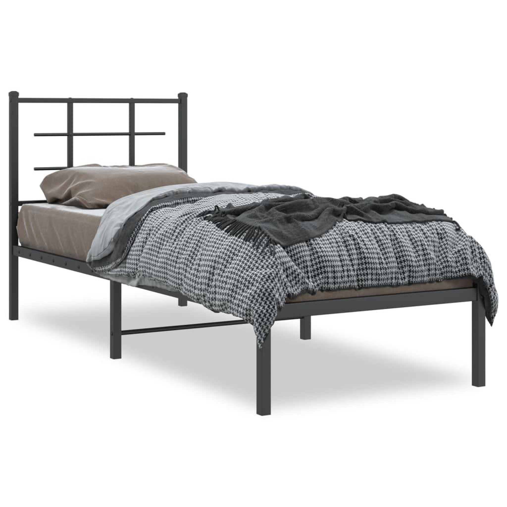 Voir la diapositive 2 : VIDAXL Cadre de lit metal sans matelas avec tete de lit noir 75x190 cm